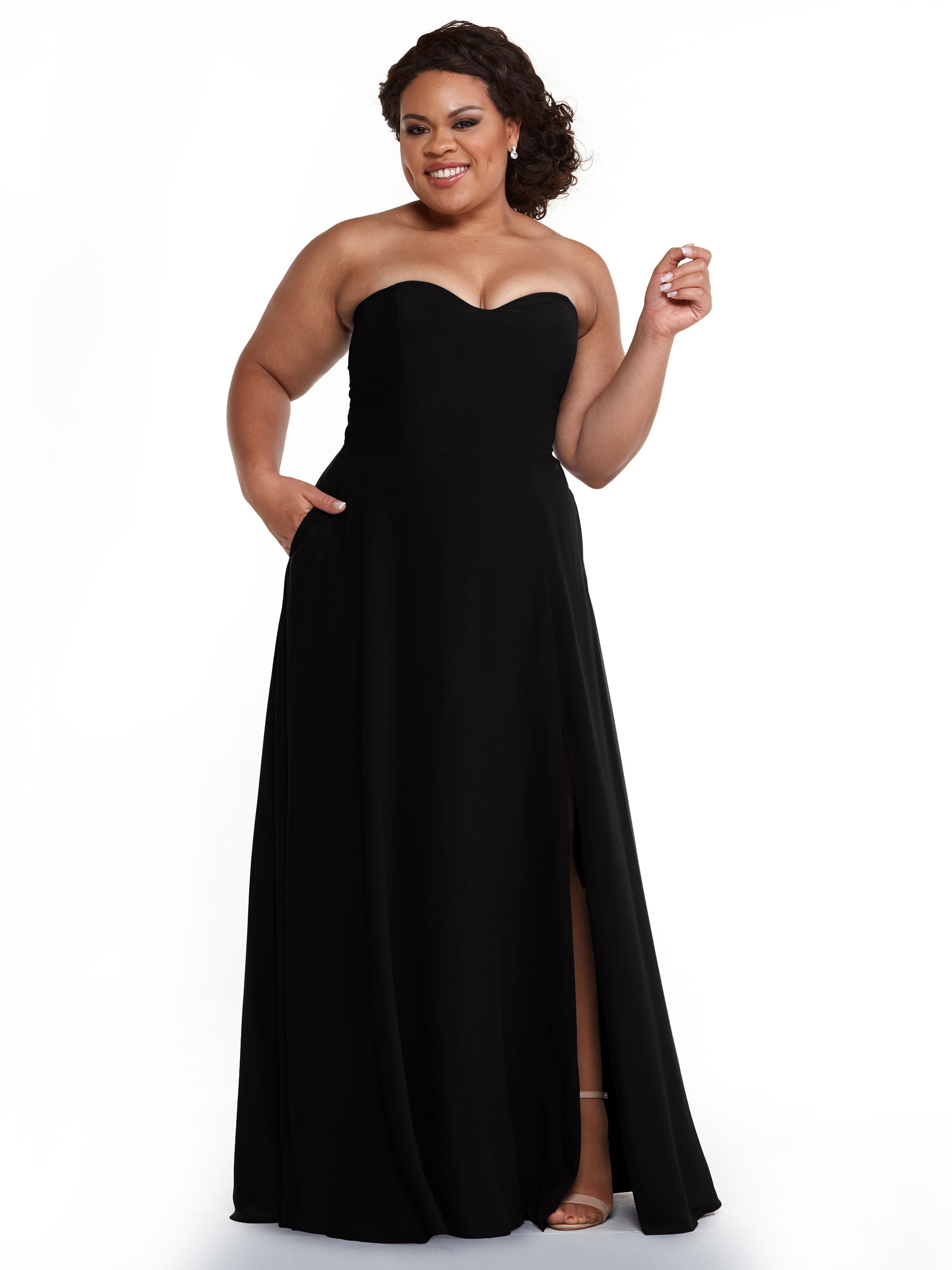 Strapless Stretch Chiffon A-Line Bridesmaid Dress with Pockets & Side Slit - Elegant Formal Wedding Party Gown for Bridesmaids, Evening Events & Special Occasions