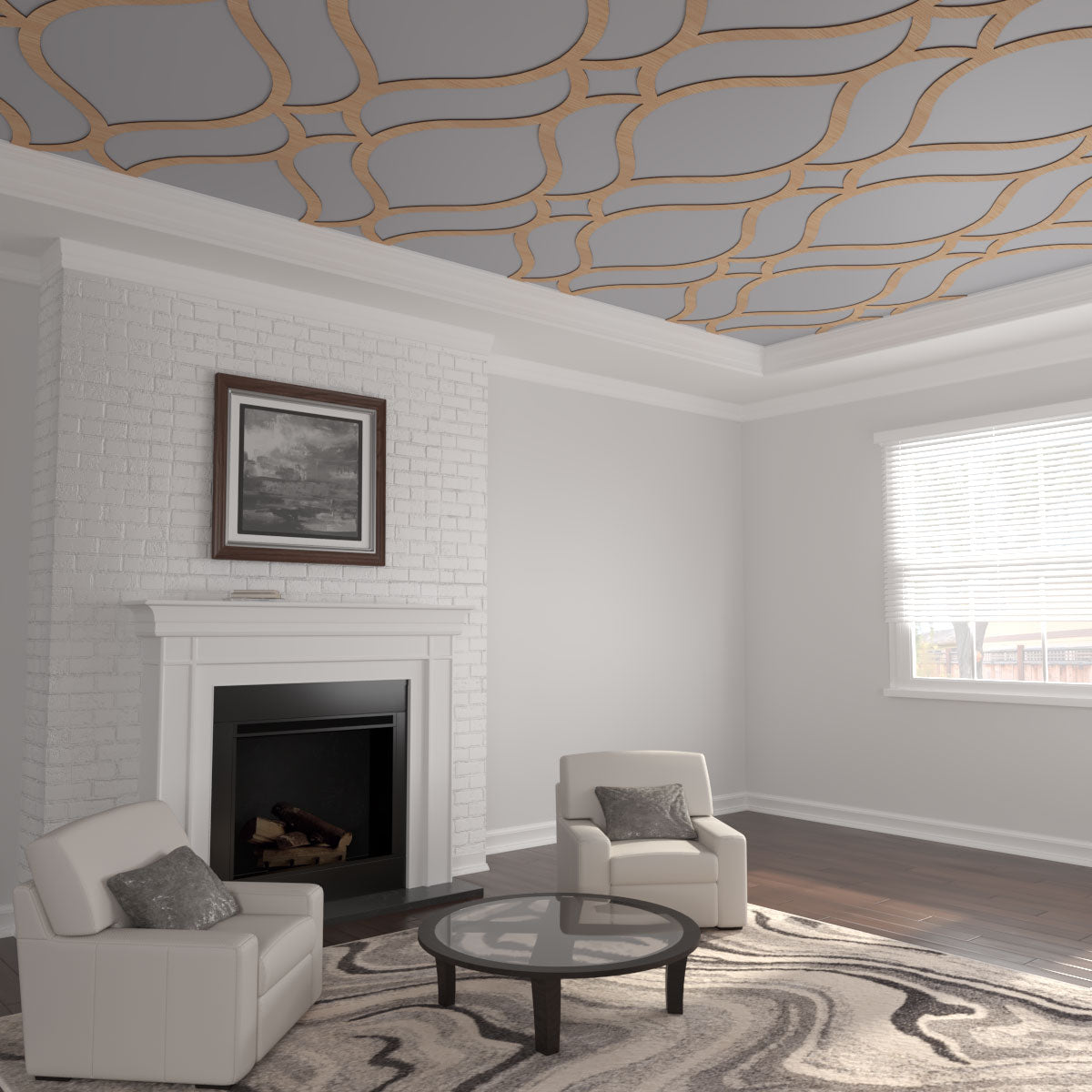 Villarreal Decorative Fretwork Wood Ceiling Panels - Handcrafted Wooden Ceiling Tiles for Home & Office Decor - Perfect for Living Room, Bedroom, and Restaurant Interior Design