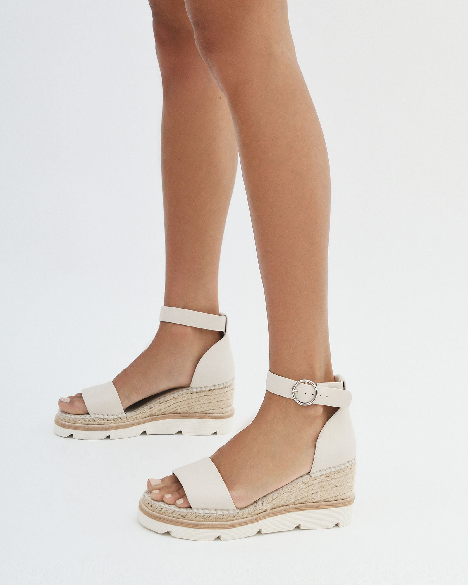 Kelly Women's Mid Heel Leather Wedge Sandals - Comfortable Bone Color Casual Shoes for Summer Outfits, Beach Vacations & Office Wear