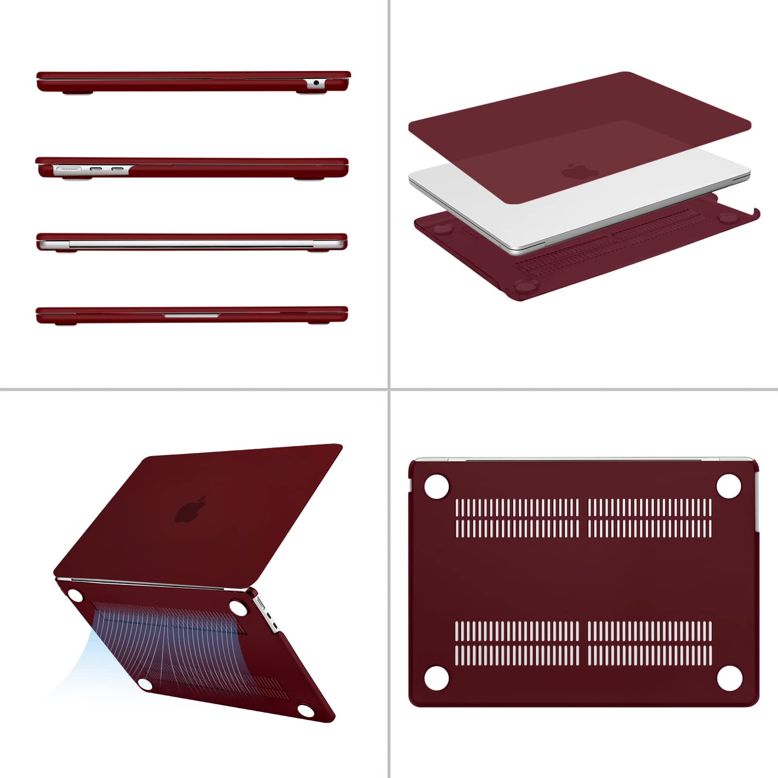 MOSISO MacBook Air 13.6 inch Case 2022-2025 (M2/M3/M4 Models A2681/A3113/A3240) - Hard Plastic Shell with Keyboard Cover & Screen Protector - Burgundy Red | Perfect for Work, Travel & School Protection