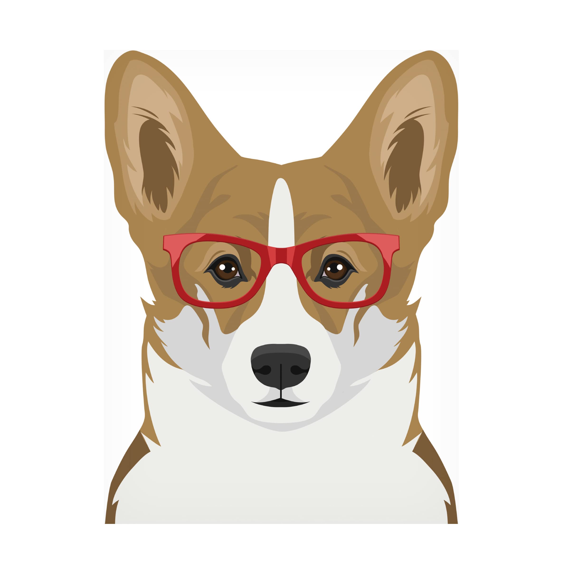 Corgi Wearing Hipster Glasses Canvas Art Print - Modern Dog Wall Decor for Living Room, Bedroom & Office - Funny Animal Painting by Trademark Fine Art