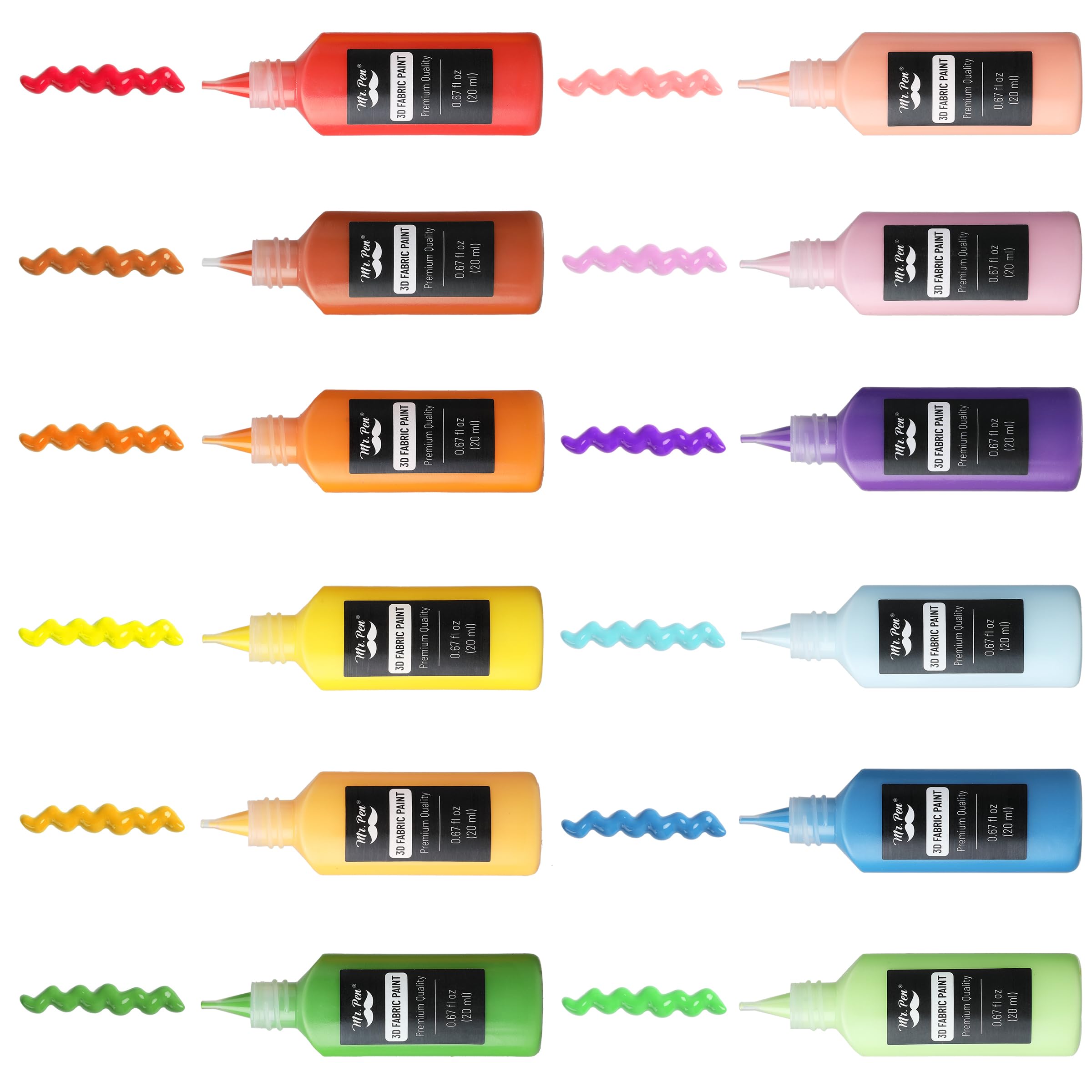 **Mr. Pen 3D Fabric Paint Set - 24 Colors (0.67 oz Each), Permanent Fabric Paint for Clothes, DIY T-Shirt, Jeans & Crafts - Washable & Vibrant Colors for Custom Clothing & Fabric Art**