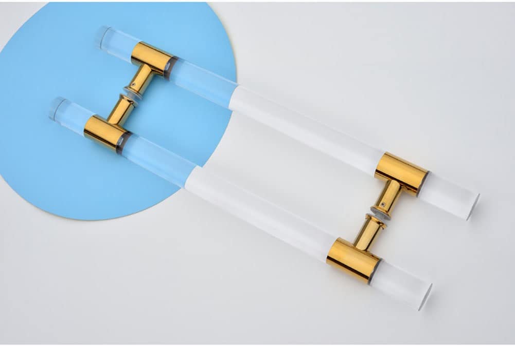 Modern Clear Acrylic Entry Door Handle - Crystal Dummy Bar Sliding Barn Door Handle - Internal/External Double Sided H-Shape Swing Door Handle with Hardware (Gold, 47inch/120cm) - Perfect for Farmhouse, Office, and Interior Doors