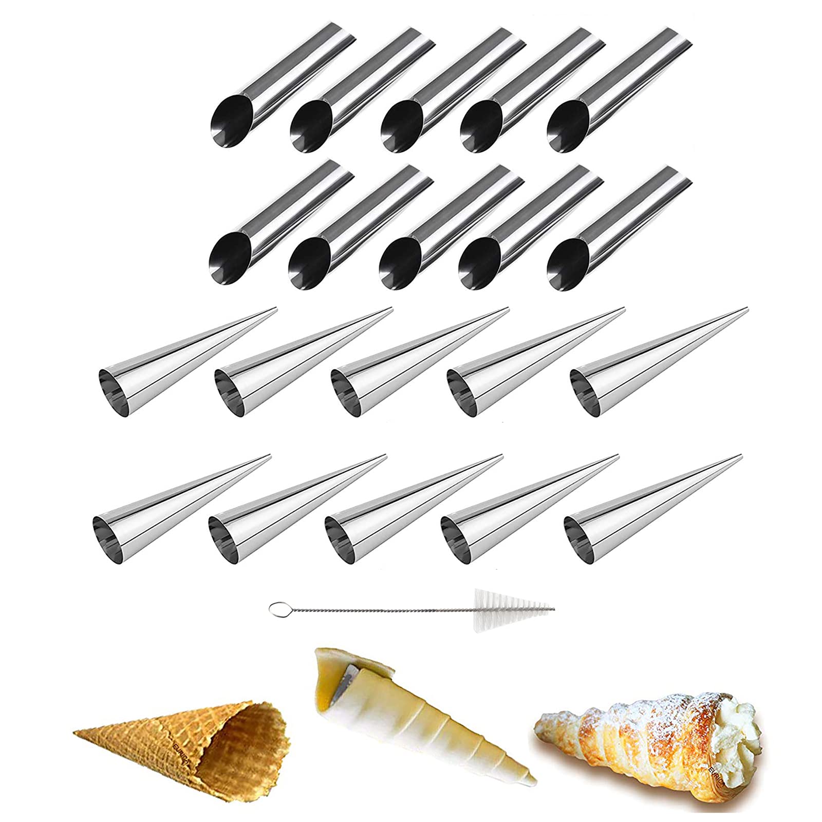 Premium 5-Inch Stainless Steel Cream Horn Molds Set - 10 Cones & 10 Cannoli Forms for Baking Croissants, Waffles, Cream Rolls | Perfect for Bakeries, Home Kitchens & Pastry Shops