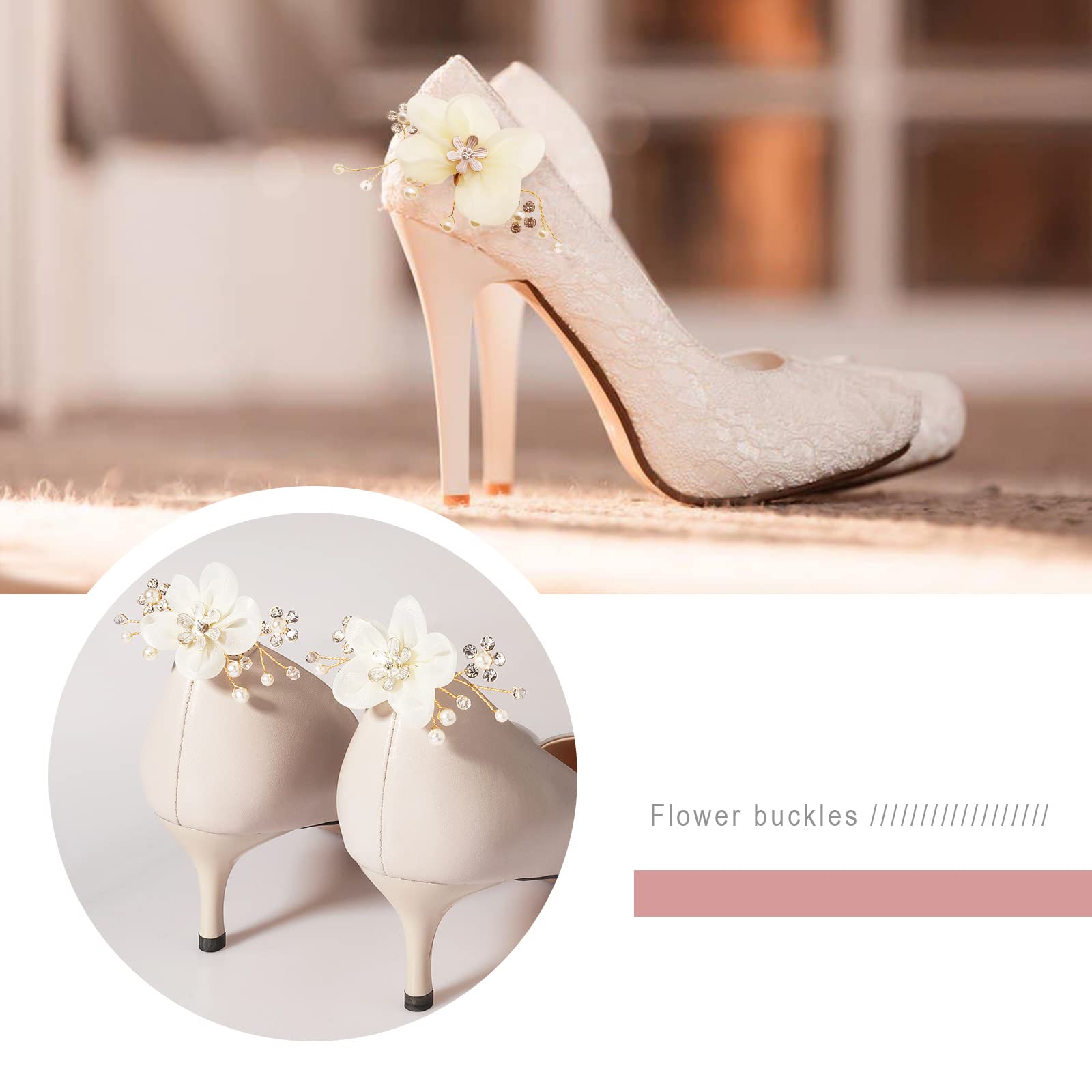 Pearl Shoe Clips for Women - Rhinestone Floral Bridal Shoe Charms - Elegant Shoe Accessories for High Heels & Flats - Perfect for Weddings, Prom & Special Occasions