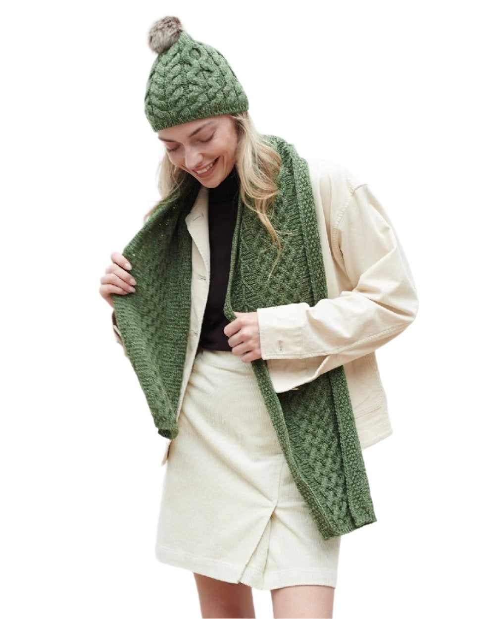Aran Knitted Faux Fur Bobble Hat - Warm Winter Beanie for Women & Men - Perfect for Snowboarding, Skiing, and Cold Weather Outdoor Activities