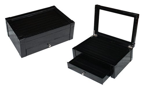 Black Leatherette Jewelry Box - Cufflink & Ring Storage Organizer for Men | Premium Jewelry Case with Velvet Lining | Perfect Father's Day Gift for Watch, Ring, and Cufflink Organization | Home Office & Travel Jewelry Storage Solution