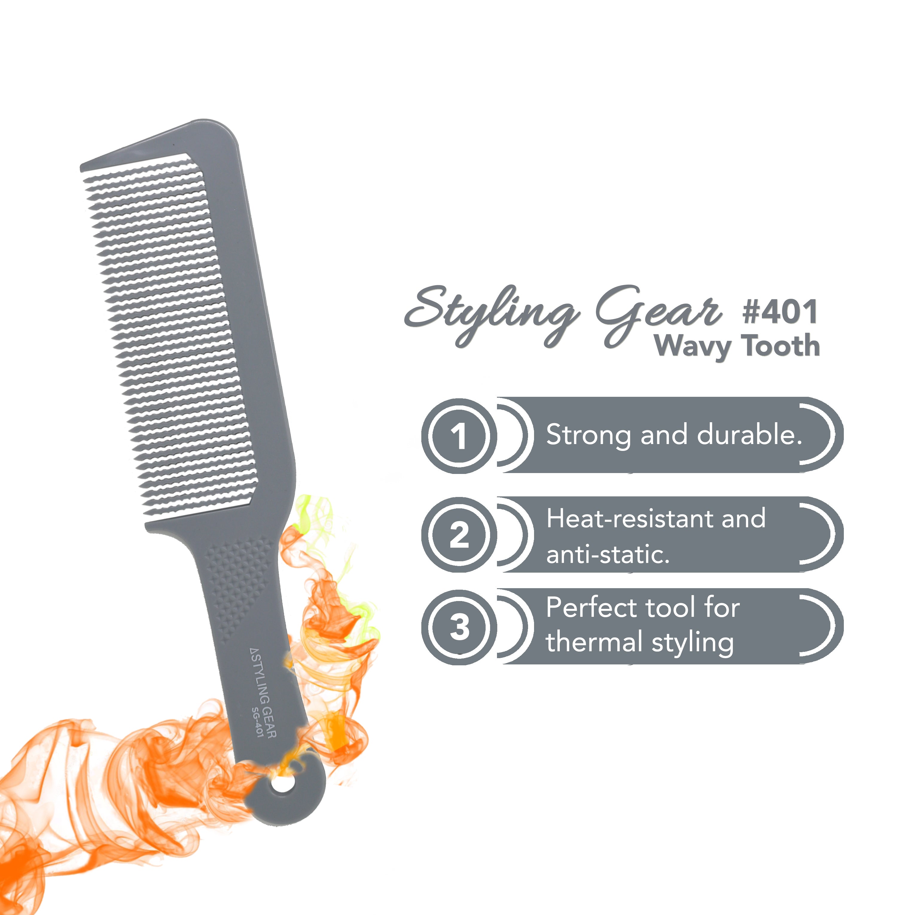 Styling Gear 401 XL Clipper Comb for Flattop Haircuts - Wavy Teeth Design, Professional Gray Hair Clipper Comb (2-Pack) | Perfect for Barbershops, Home Haircuts & Professional Grooming
