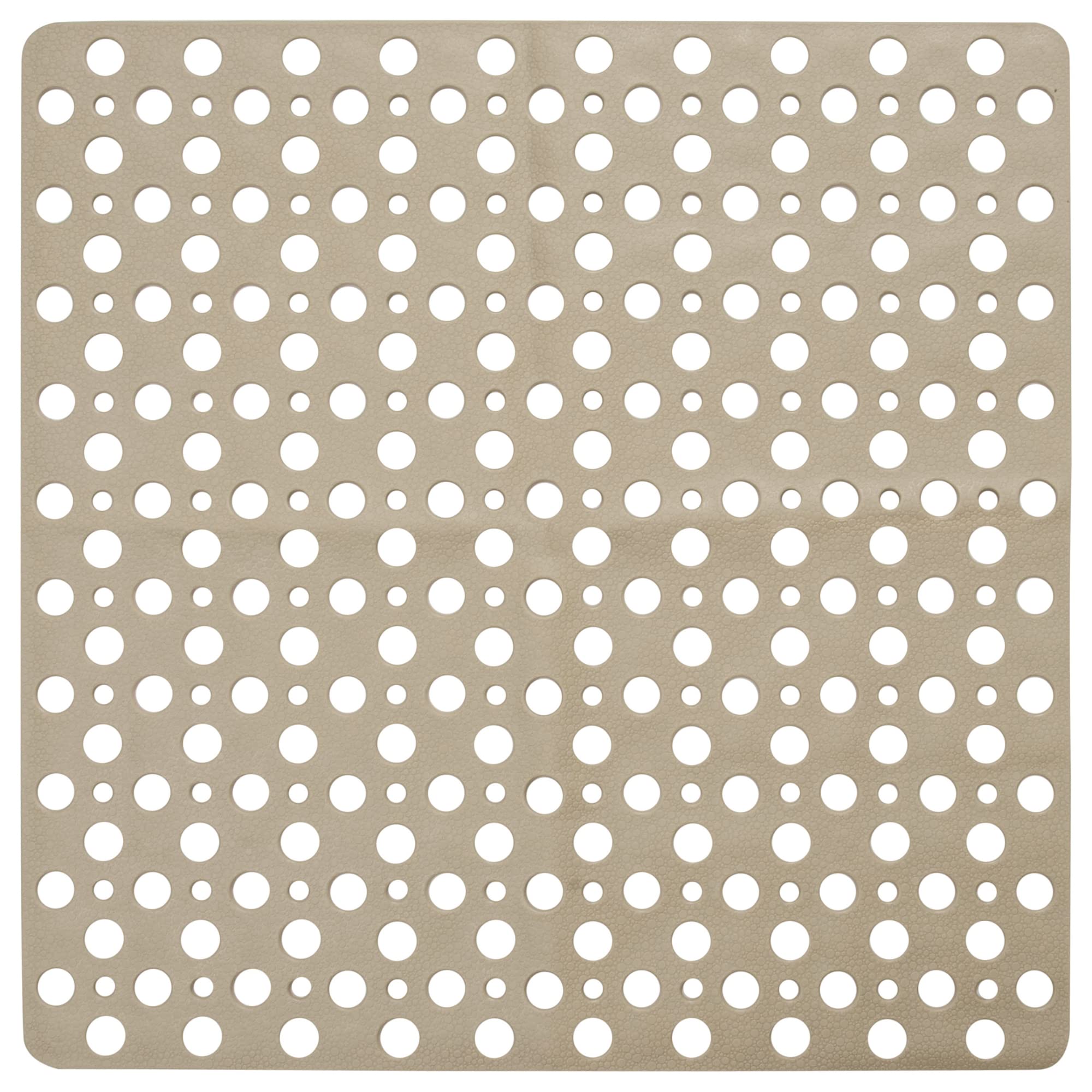 ENKOSI Extra Large Non-Slip Square Shower Mat 27x27 Inch - Bathroom Floor Mat with Secure Suction Cups & Drain Holes for Shower Stall, Tub, and Bathtub - Beige Shower Mat for Safety and Comfort in Wet Areas