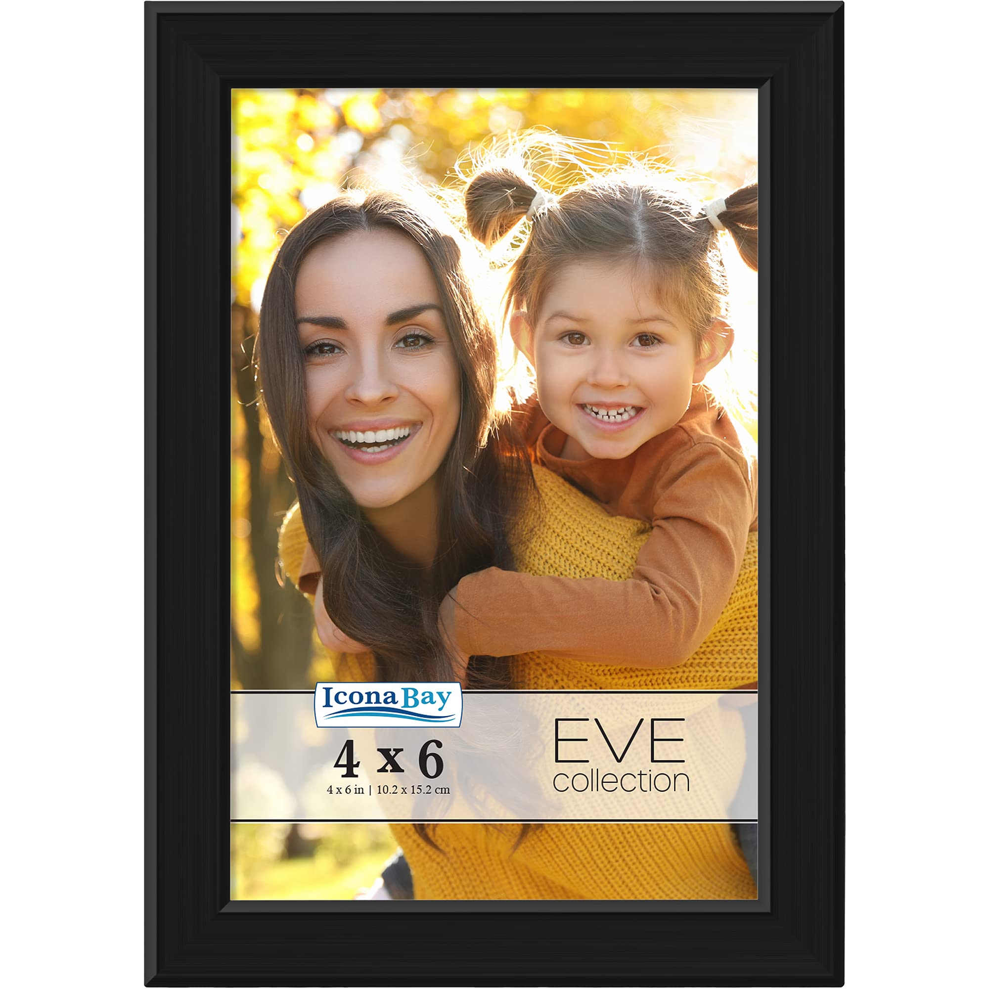 Icona Bay 4x6 Black Picture Frame - Modern Double Beveled Photo Frame with Tabletop or Wall Mount Display - Perfect for Home Decor, Office, Wedding Photos & Gift Giving (Eve Collection)