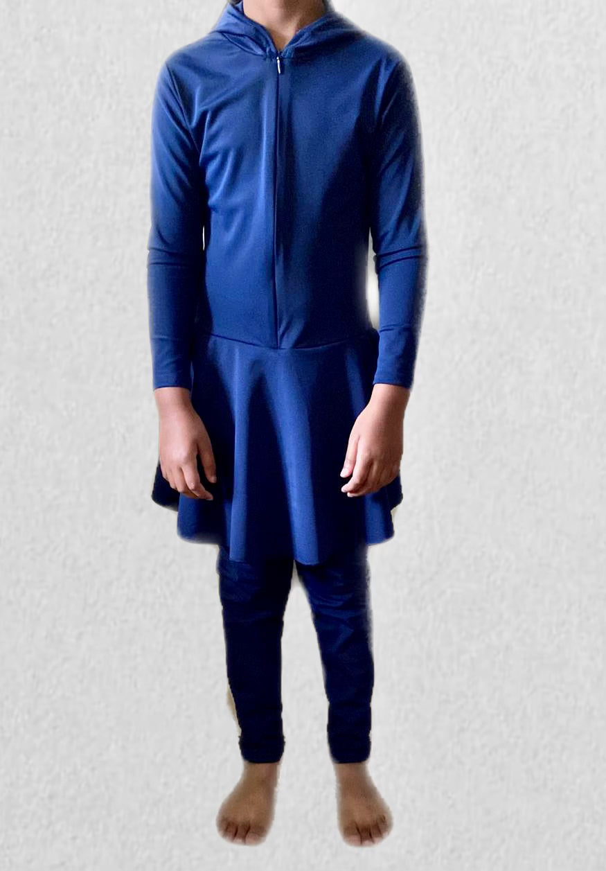 Modest Girls Burkini Swimwear with Hood - Navy Blue Full Coverage Swim Suit for Muslim Women - Perfect for Beach, Pool & Water Sports