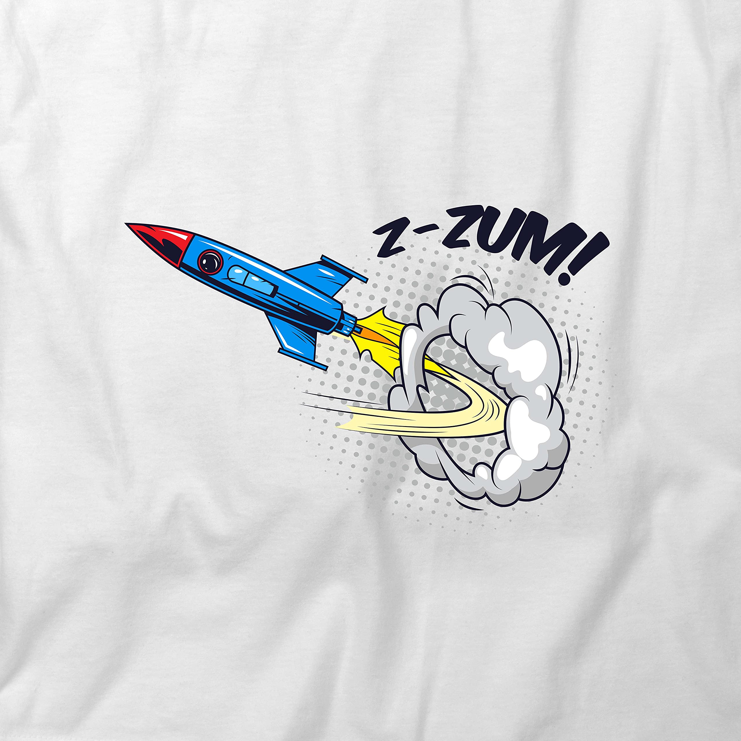 Comic Space Rocket Graphic T-Shirt - White Printed Cotton Tee for Men & Women | Casual Wear, Cosplay, Gift for Sci-Fi Fans