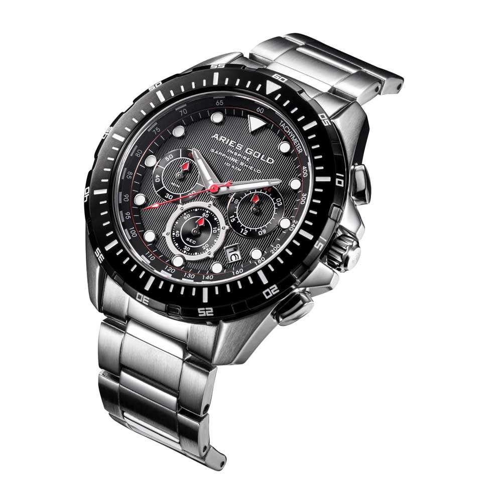 Aries Gold Atlantic G 7002 SBK BK Men's Luxury Watch - Stylish Chronograph for Business, Casual & Formal Occasions
