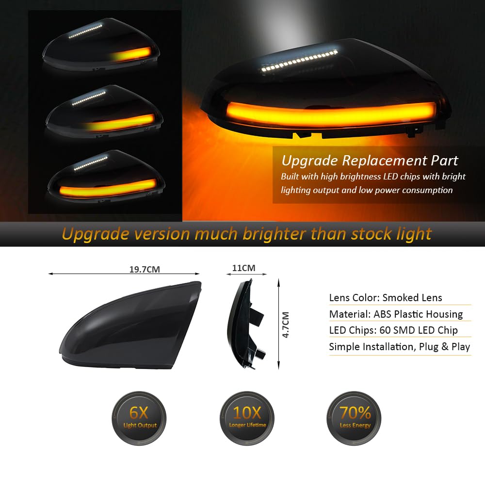 D-Lumina Sequential LED Side Mirror Turn Signal Lights with Smoked Lens & Puddle Light - Compatible with Dodge Ram 1500 (2009-2018), Ram 2500/3500 (2010-2018) - Dynamic Indicator Strip Mirror Marker Lamp - Pack of 2 - Enhanced Night Visibility & Safety for Off-Road Driving