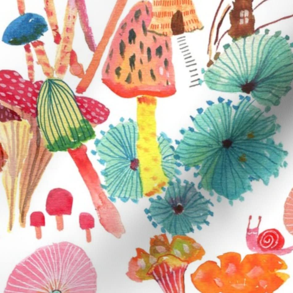 Magic Mushroom Printed Denim Fabric by The Yard - Home Decor & Upholstery for Bohemian Style