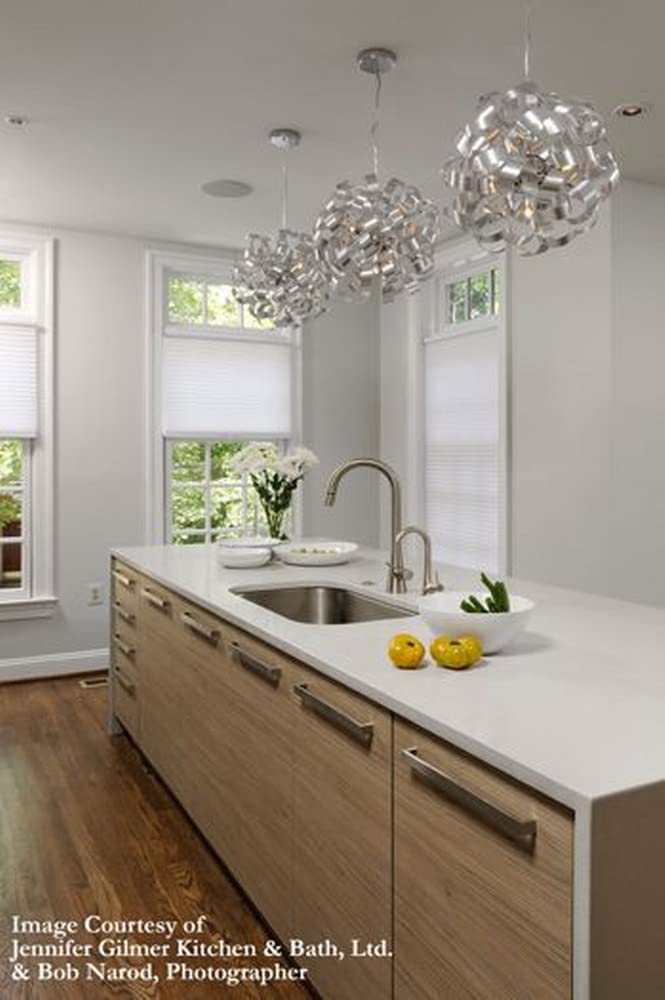 5-Light Modern Pendant Lighting Fixture - Millenia Brushed Nickel Finish - Contemporary Dining Room Chandelier for Kitchen Island, Foyer & Living Room Decor