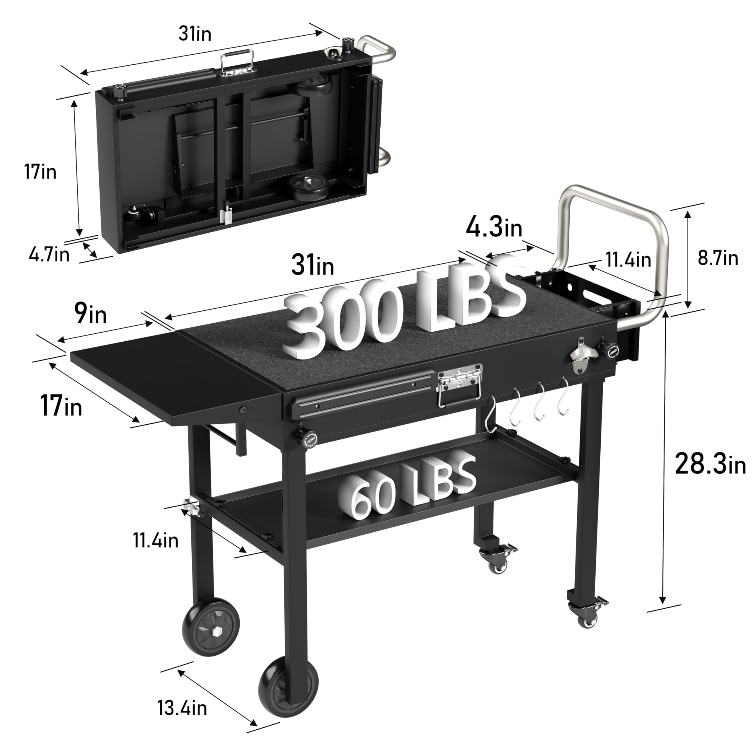 Portable Outdoor Grill Table with Wheels - Folding Grill Cart for Blackstone Griddle & Ninja Grill - Large Cooking Space with Paper Towel Holder - Perfect for Backyard BBQs, Camping & Tailgating Parties