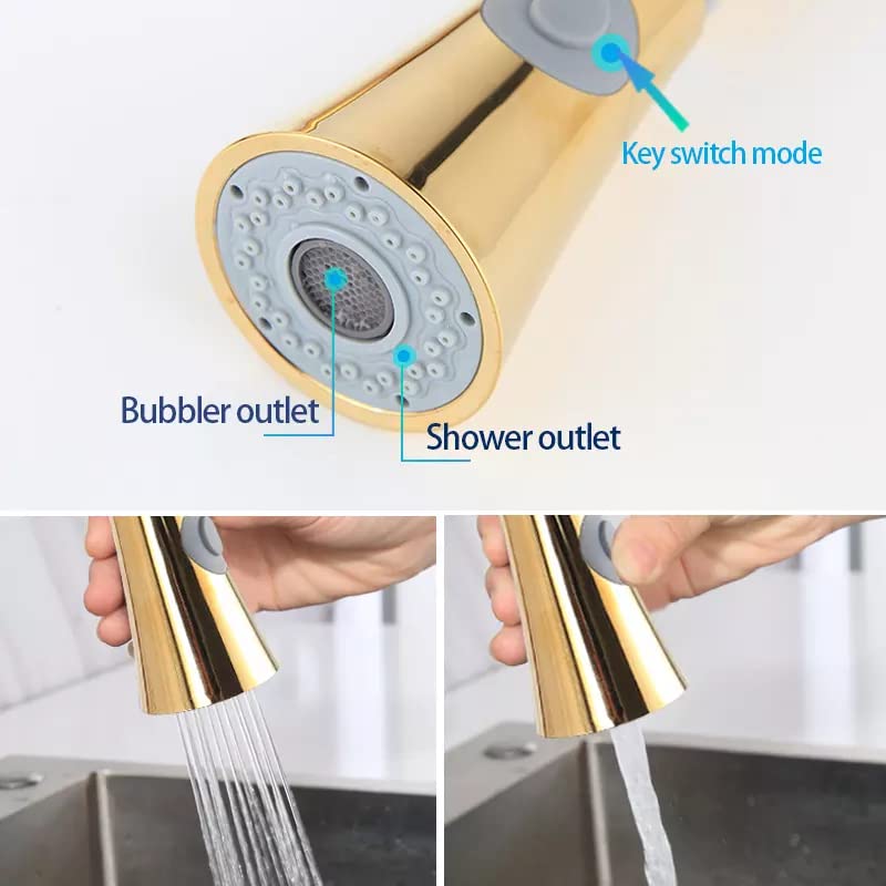 Premium Single Lever Pull-Down Kitchen Sink Faucet with 2-Flow Sprayer & 360° Rotation - Multi-Function Spray Head Technology - Gold Finish (Model 3) - Perfect for Modern Kitchens, Dishwashing & Food Prep