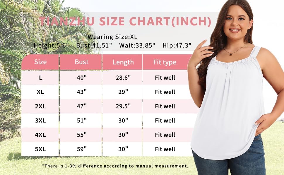TIANZHU Women's Plus Size Lace Detail Tank Tops - Breathable Sleeveless Summer Blouse, Loose Fit Casual T-Shirt for Women | Perfect for Beach, Vacation & Everyday Wear