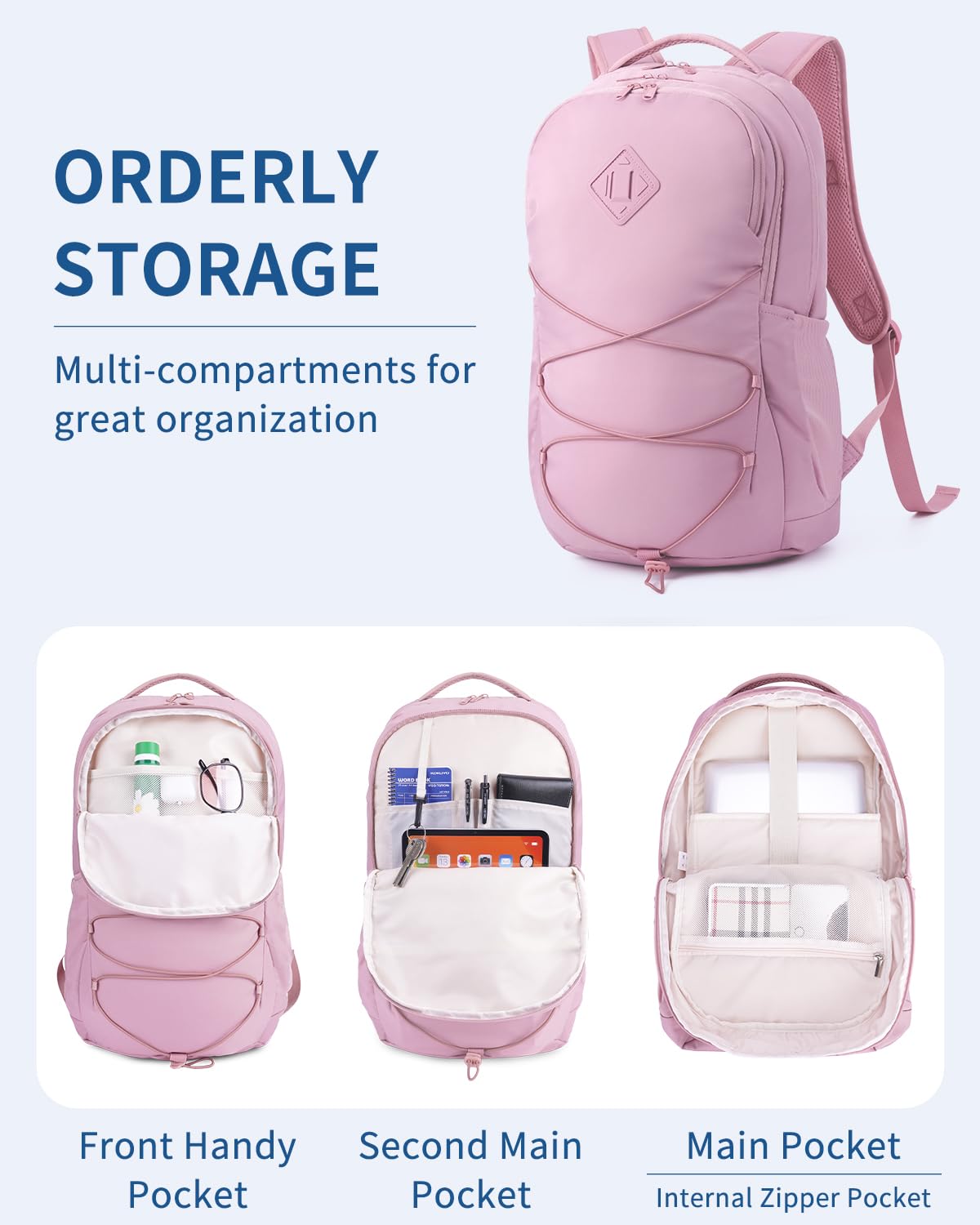 **WANDF 15.6-Inch Laptop Backpack for Women & Men - Airline Approved, Water Resistant, Lightweight Travel Backpack for Business, Commuting & Weekender Trips with Whistle Buckle & Elastic Strap (Pink) - Perfect for Work, School & Travel**