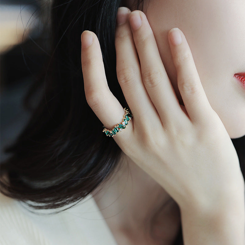 Geometric Green Cubic Zirconia Eternity Ring for Women | HR528 | Elegant Wedding, Engagement, Anniversary Gift for Her