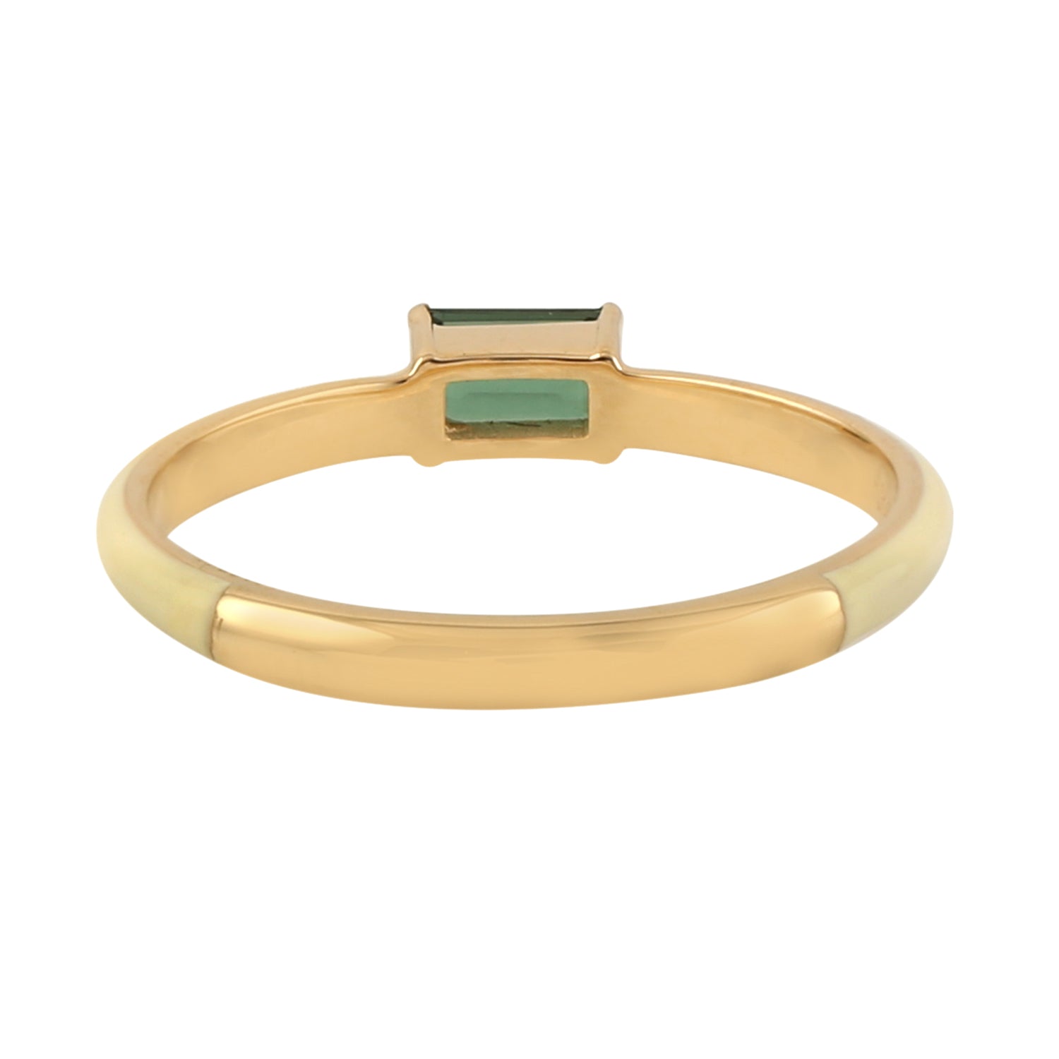 Green Tourmaline Baguette Enamel Band Ring in 14K Yellow Gold – Elegant Jewelry for Women, Perfect for Weddings, Parties & Everyday Wear