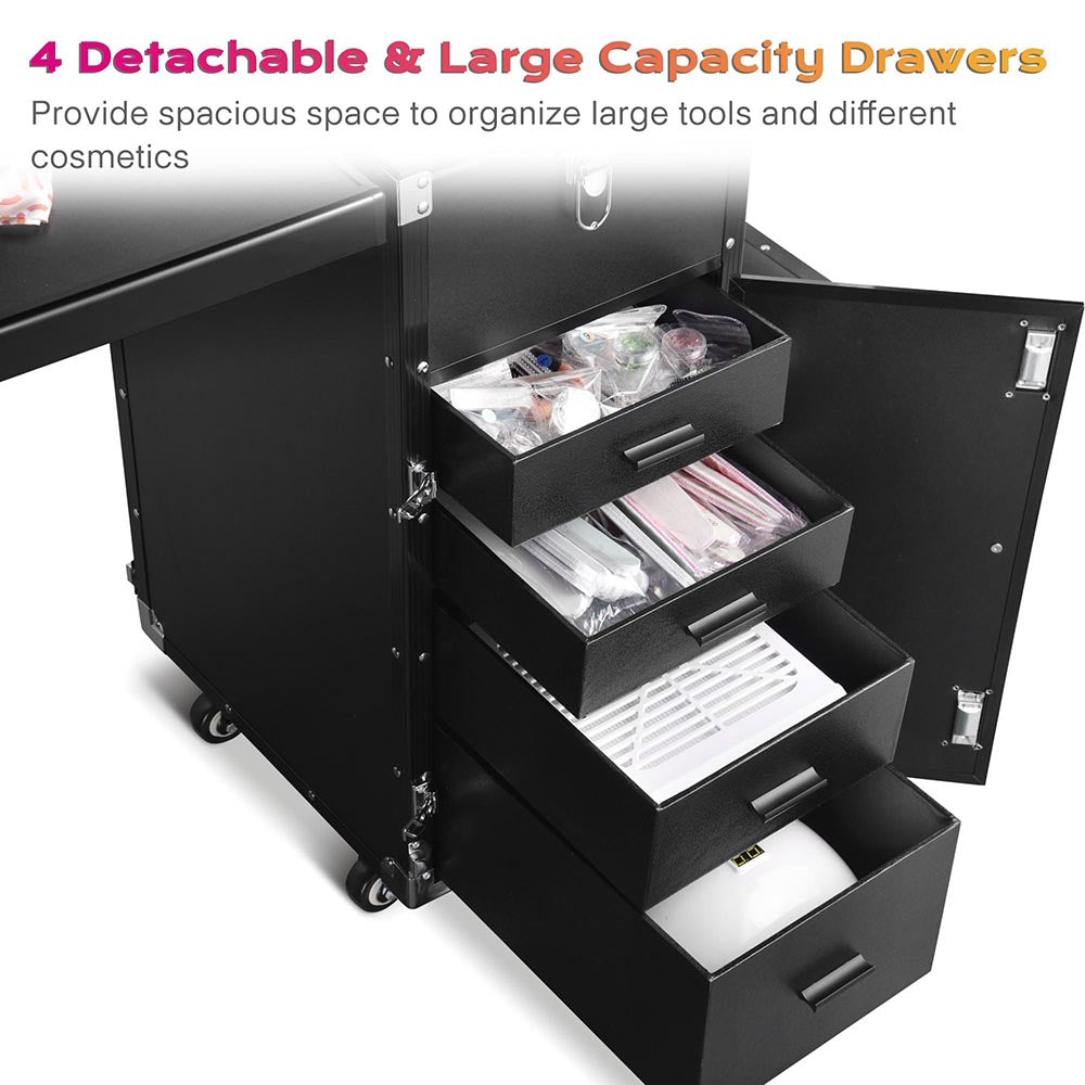 TheLAShop Professional Nail Salon Pedicure Rolling Case Mobile Cart with Stool & Drawers - Portable Beauty Station for Manicures, Pedicures & Salon Services