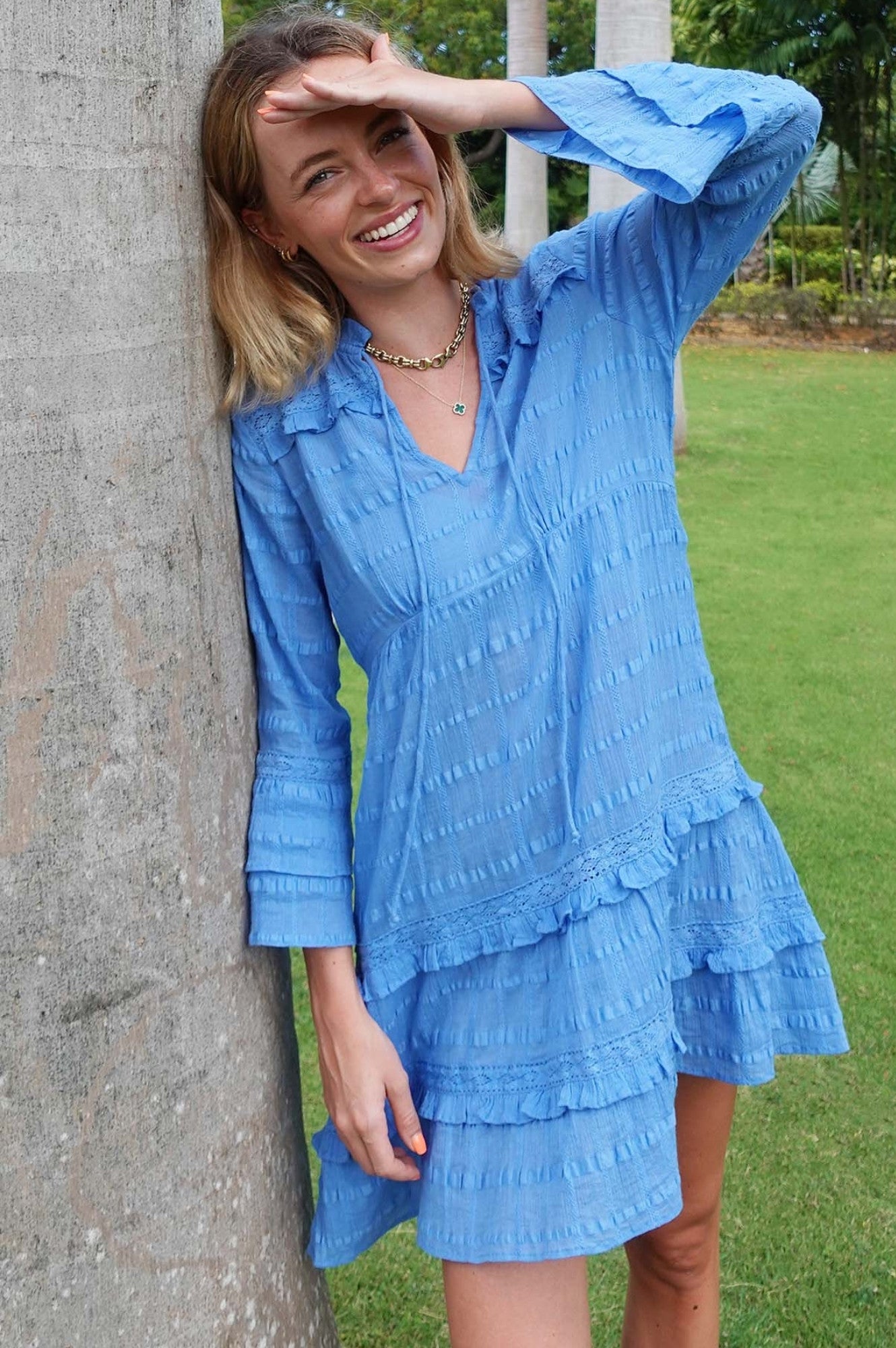 Stylish Molly Kaftan Dress in Cornflower Blue - Perfect for Beach Vacations, Summer Parties & Boho Fashion