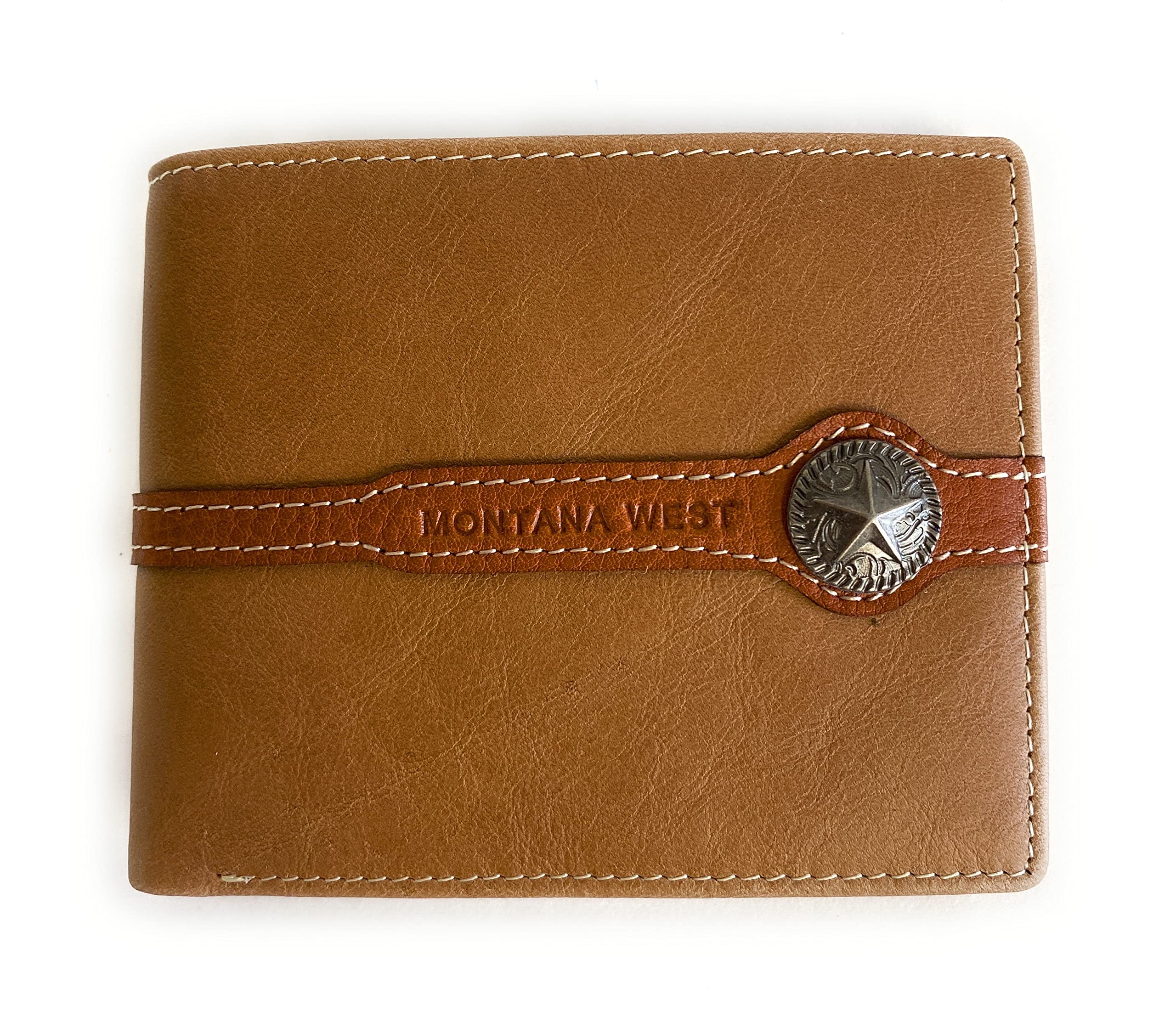 Lonestar Concho Genuine Leather Bi-fold Wallet for Men - Black & Brown Western Style Cowboy Wallet - Perfect for Everyday Use, Travel, and Gifts
