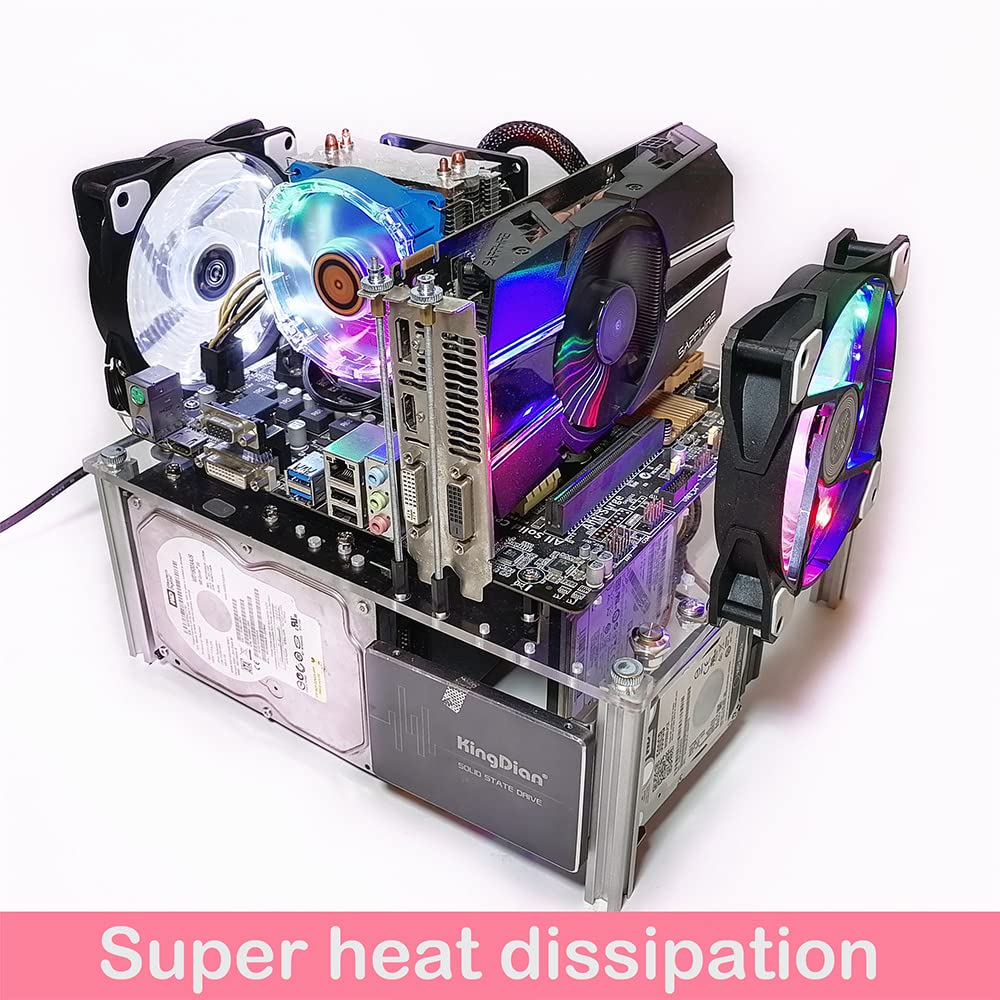 Stackable Open Frame PC Case - Acrylic MATX/ITX Motherboard Test Bench Platform for DIY Computers | Transparent Design with Excellent Heat Dissipation & CPU Water Cooling Support | Perfect for Gaming Rigs, PC Builders & Hardware Testing