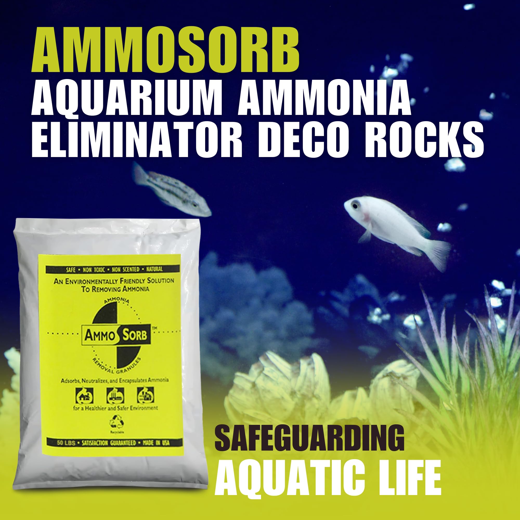 Natural Aquarium Ammonia Control Filter Media - 50 lb. for Freshwater & Saltwater Fish Tanks - Removes Harmful Toxins, Improves Water Clarity - Ideal for Aquarium Filters, Sump Systems & Pond Maintenance