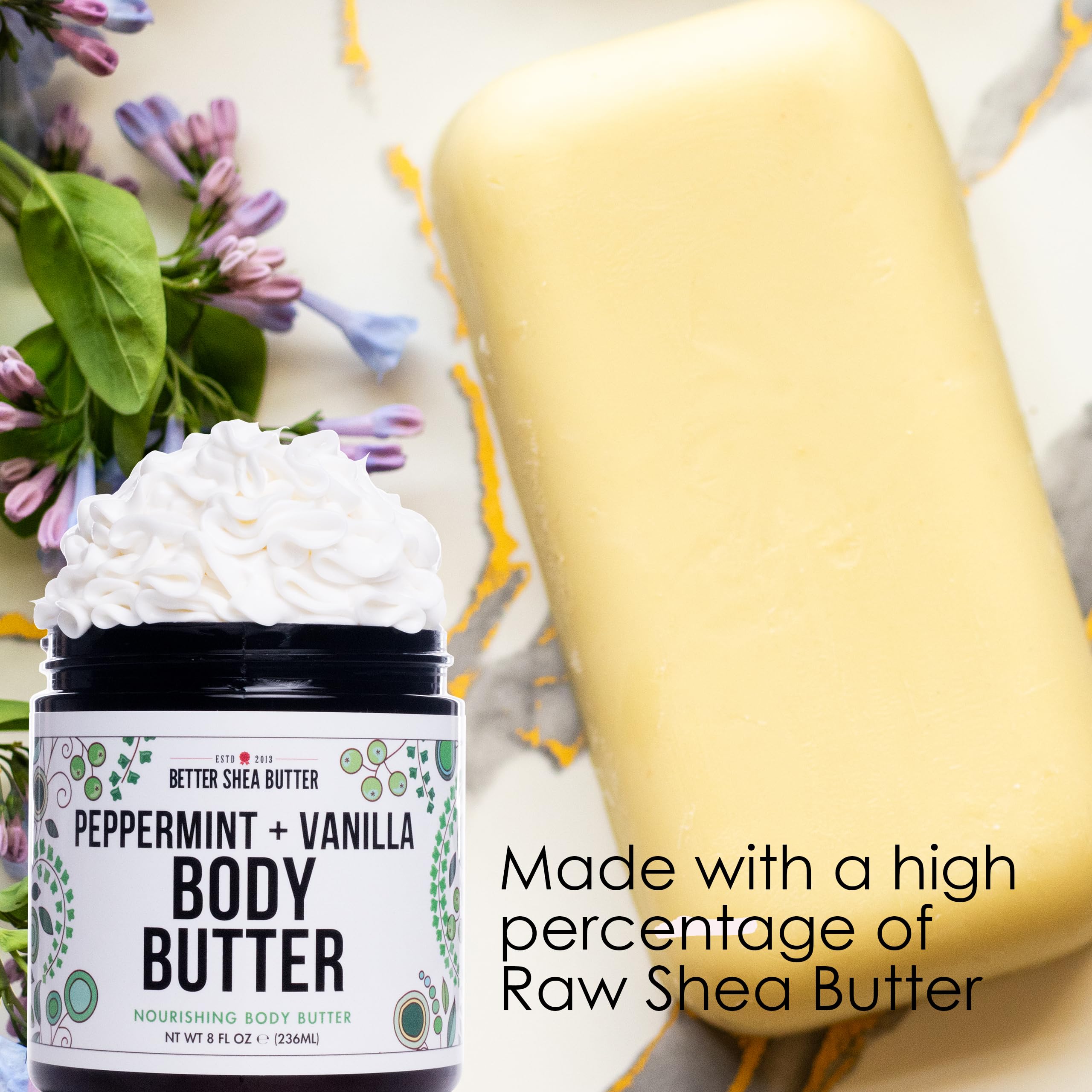 Peppermint Vanilla Body Butter for Women - Natural Shea Butter & Jojoba Oil Moisturizer - Non-Greasy Whipped Lotion for Dry Skin - Vanilla Scented Peppermint Cream - Perfect for Winter Hydration & Spa Nights