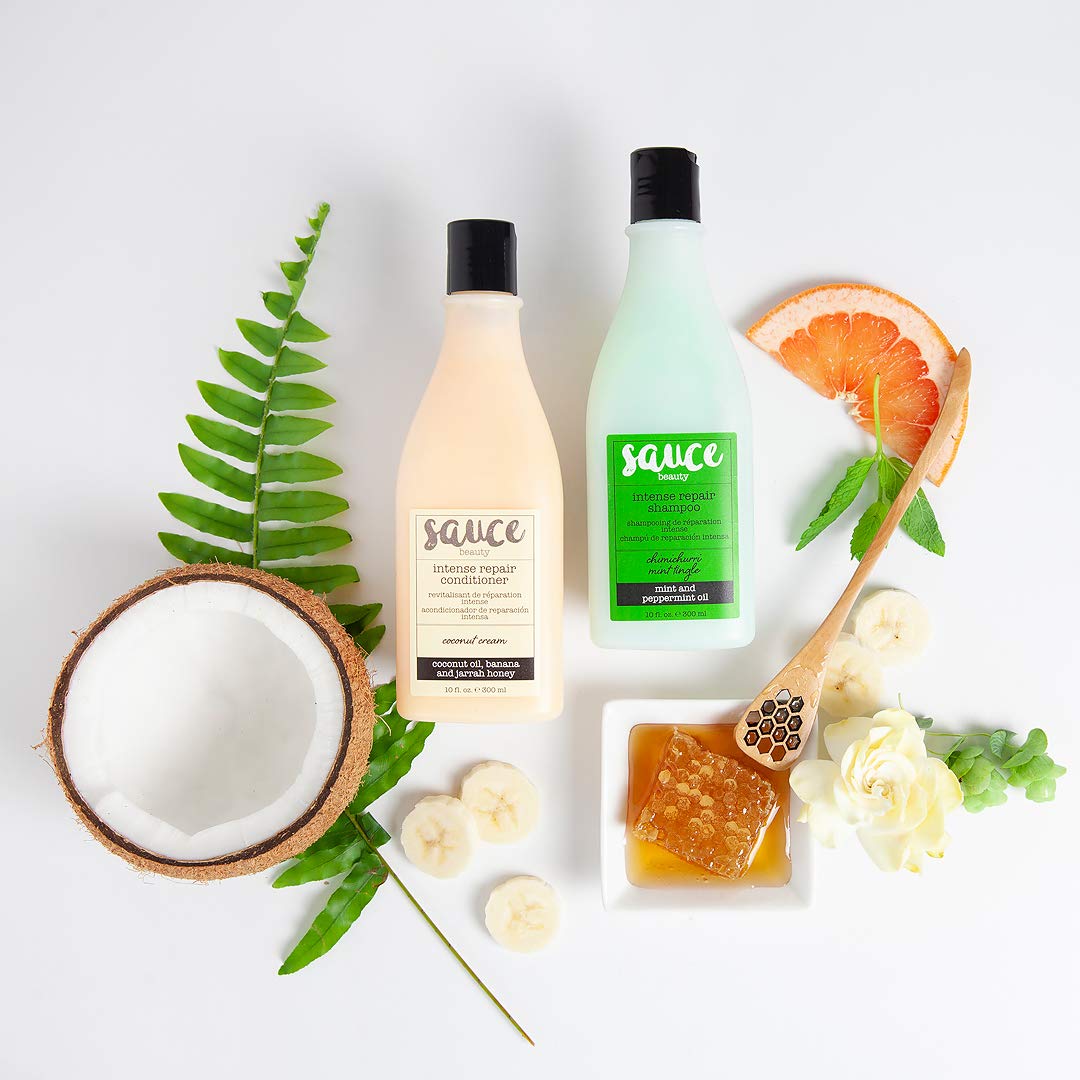 Sauce Beauty Chimichurri Mint Shampoo & Coconut Cream Conditioner Set - 10 fl oz Each - Sulfate Free & Paraben Free Hair Care Duo for Dry, Damaged Hair - Perfect for Daily Use & Salon Quality Results at Home