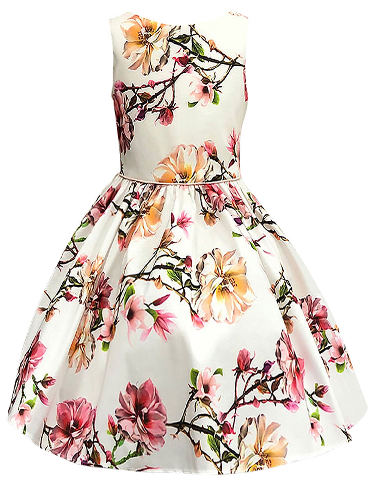 Big Girls Ivory Blush Floral Sleeveless Flower Girl Dress - Size 8-12 - Perfect for Weddings, Parties & Special Occasions