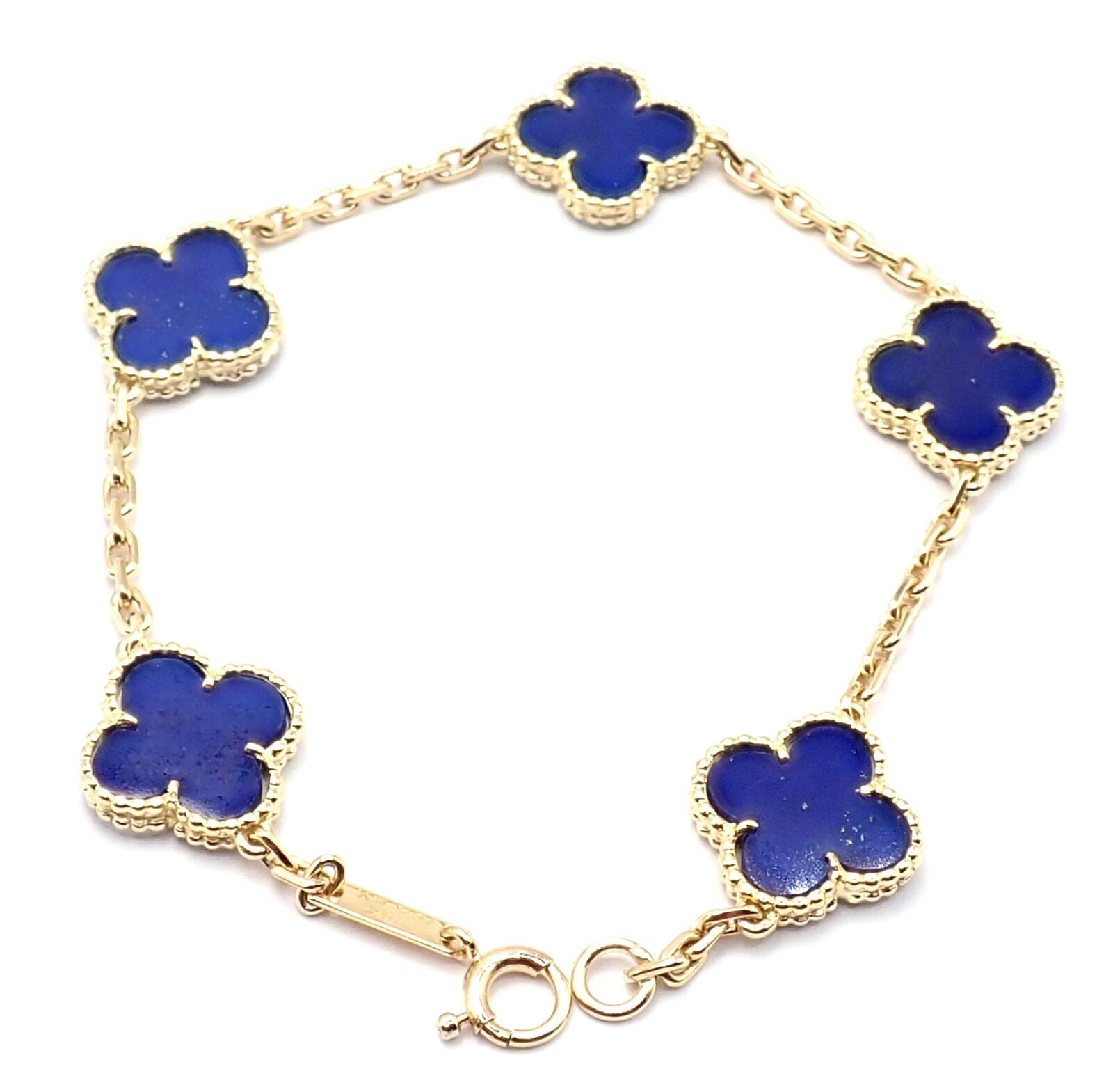 Authentic Van Cleef & Arpels 18k Gold 5 Motif Alhambra Lapis Lazuli Bracelet - Luxury Jewelry Gift for Women, Perfect for Weddings & Special Occasions