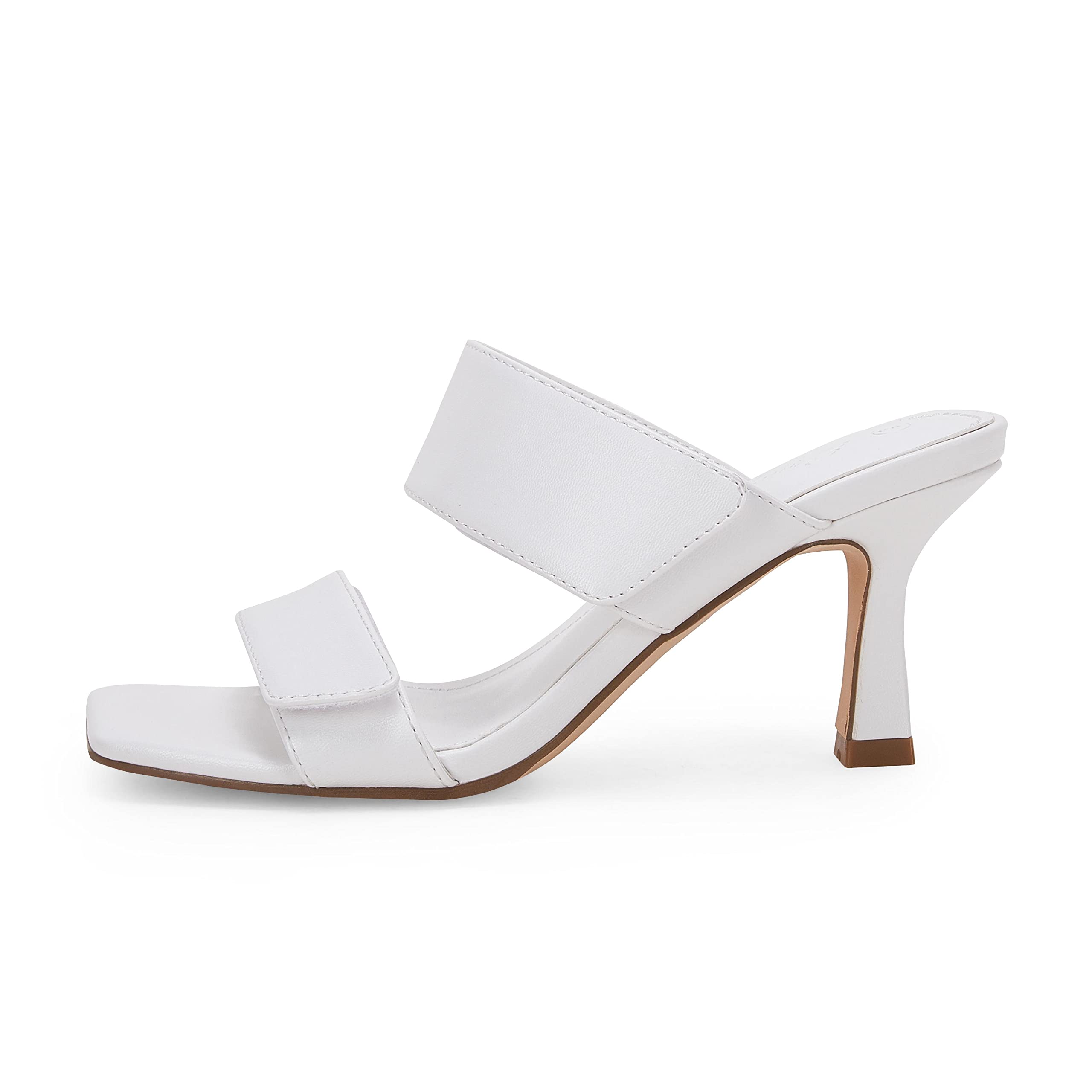Ermonn Women's Two Strap Heeled Sandals - Slip On Square Open Toe Stiletto Mules with Faux Leather & Backless Design - Perfect for Summer Outfits, Parties & Date Nights