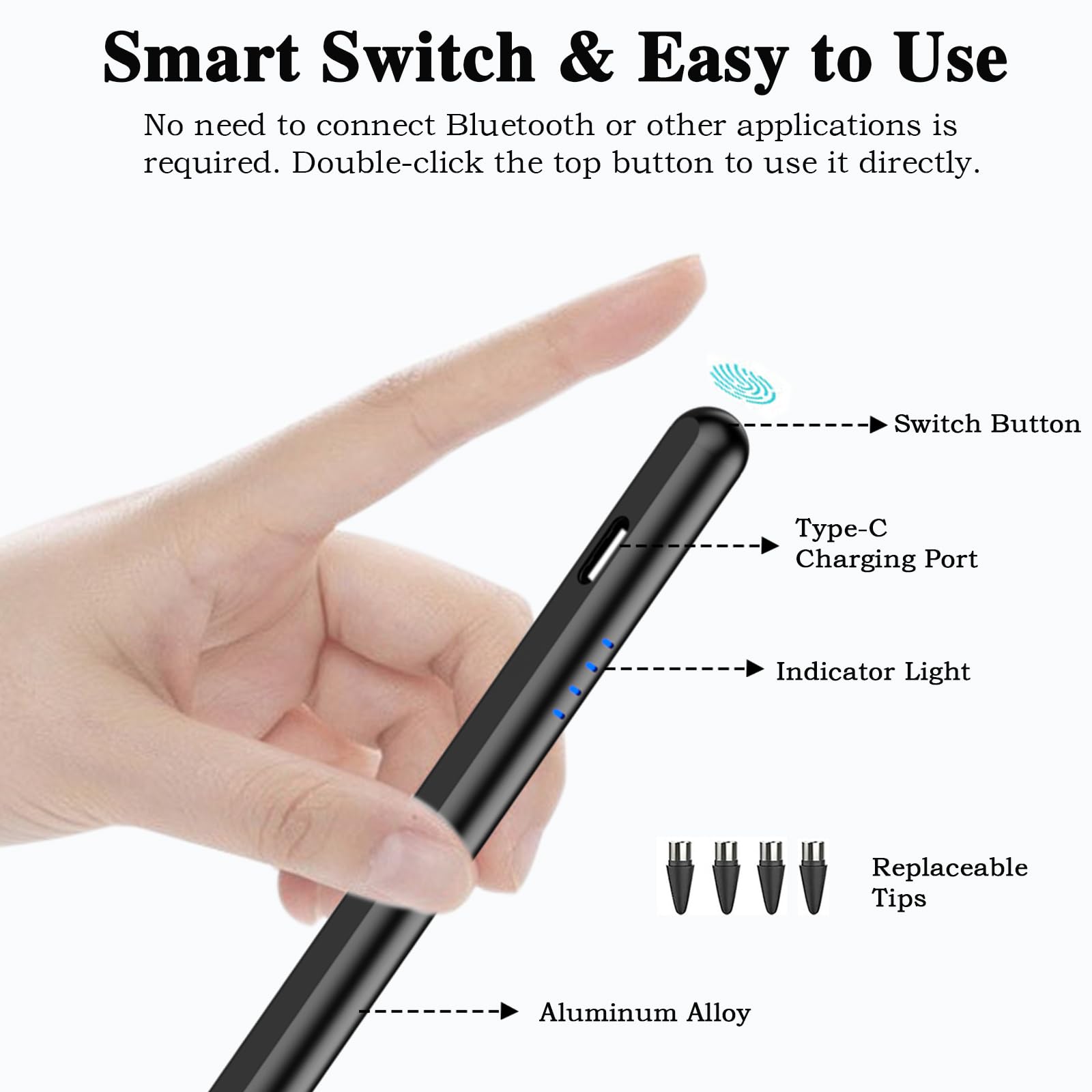 Premium Stylus Pen for Android & iOS - Magnetic Touch Screen Pencil with 4 Replaceable Tips - Compatible with Samsung/Huawei/Lenovo/Xiaomi/Vivo Tablets & Smartphones - Perfect for Drawing, Note-Taking & Digital Signatures (Black)