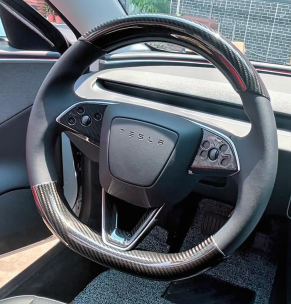 Premium Real Carbon Fiber Steering Wheel Trim for Tesla Model 3 Highland 2024+ | Interior Upgrade | Sporty & Luxurious Driving Experience