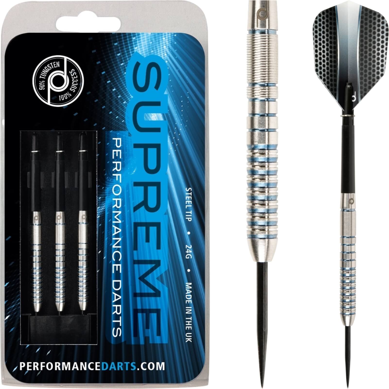 High-Performance Supreme Steel Tip Darts - 90% Tungsten - 24g & 26g Weight Options - Perfect for Professional Tournaments & Home Practice