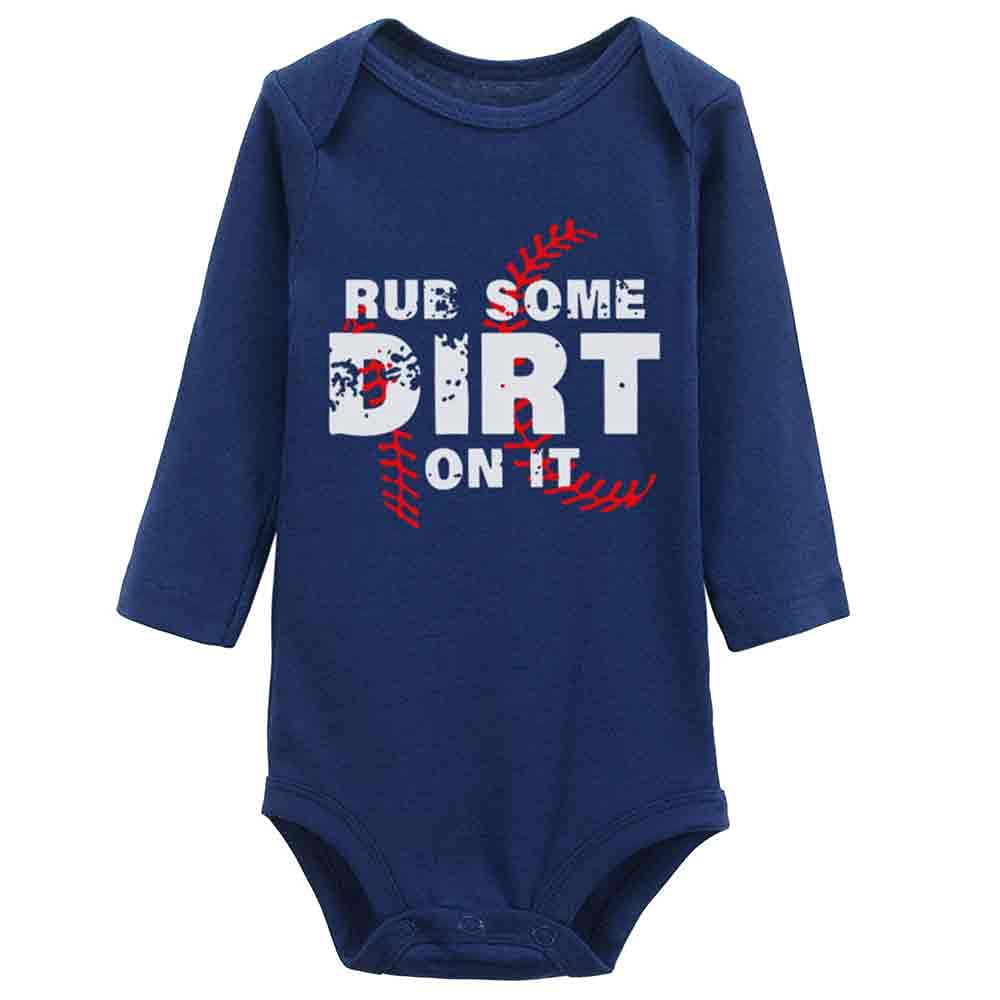 Funny Softball Baseball Baby Romper - 'Rub Some Dirt On It' Long Sleeve Bodysuit for Boys & Girls | Perfect for Game Day, Team Spirit & Sports-Themed Photoshoots