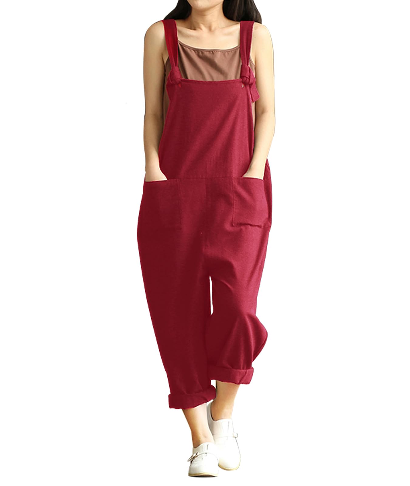 Aedvoouer Women's Plus Size Wide Leg Jumpsuit - Loose Cotton Linen Overalls with Bib Pants for Casual Wear, Work & Outdoor Activities