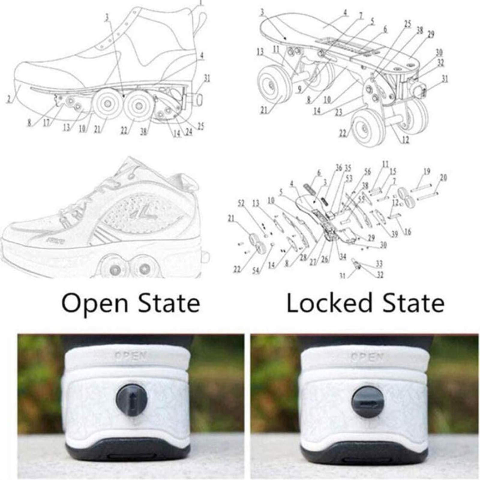 Double-Row Deform Wheel Automatic Walking Shoes - Men's & Women's Roller Sneakers for Outdoor Sports | Perfect for Skating, Commuting & Fitness