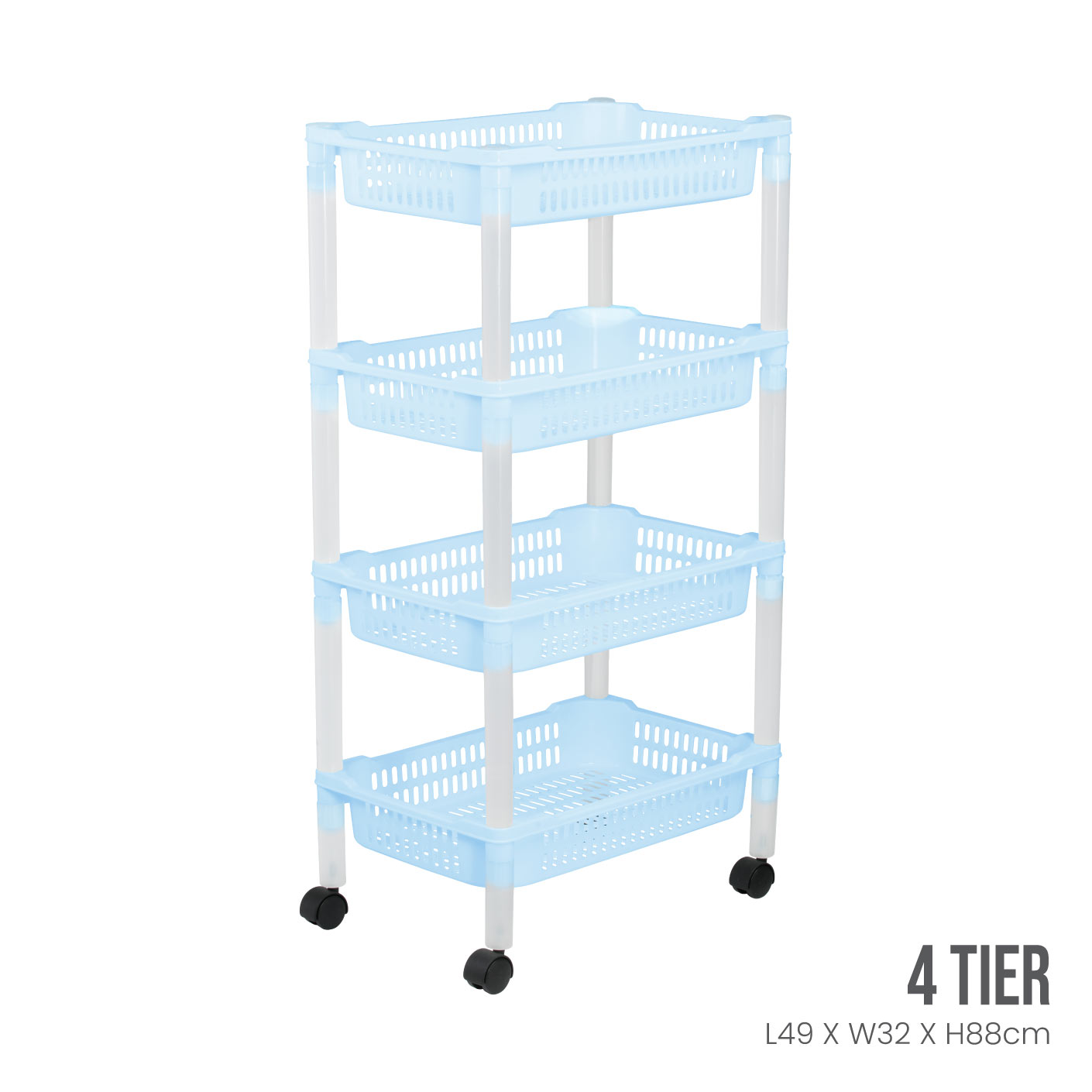 4 Tier Rolling Storage Cart with Wheels - Foldable Metal Utility Basket Organizer for Kitchen, Bathroom, Office, or Garage Use