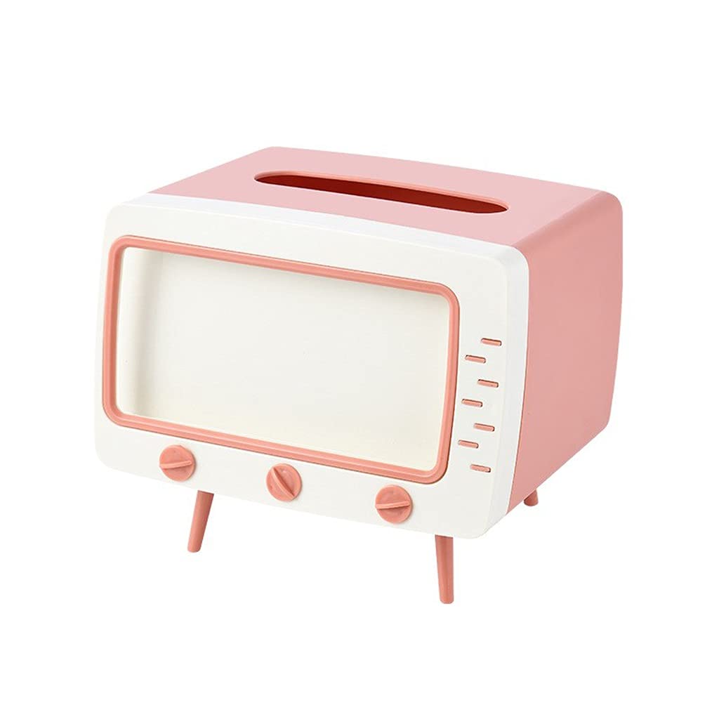 2-in-1 Creative Tissue Box Holder & Phone Stand - Pink Desktop Organizer for TV, Office & Home | Paper Napkin Dispenser Storage Case with Phone Holder for Living Room, Bedroom & Workspace