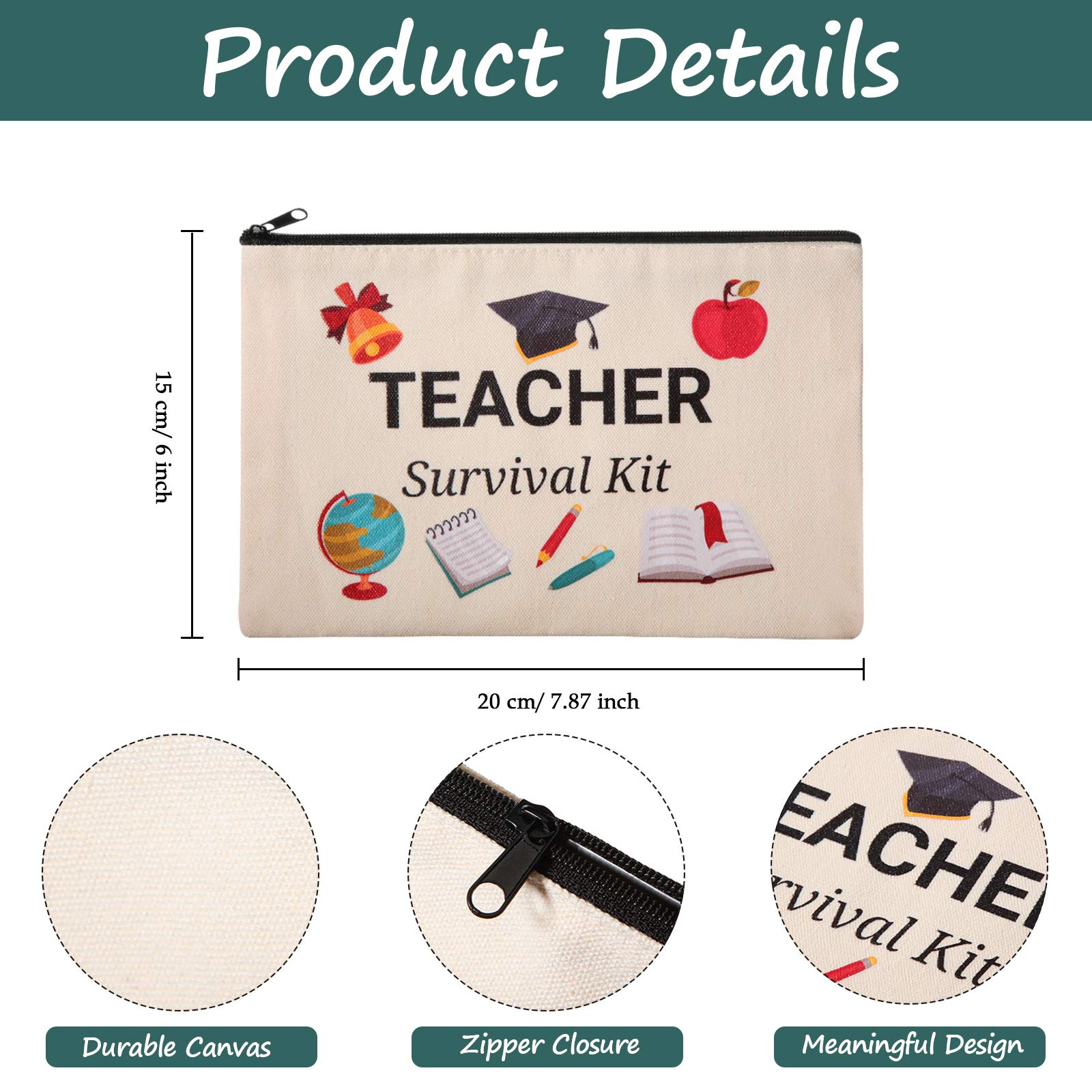 20 Pack Canvas Cosmetic Bags - Waterproof Makeup Pouch, Travel Toiletry Organizer & Teacher Appreciation Gift - Perfect for School Supplies, Pencil Cases & Multi-Purpose Storage (Great for Travel, Daily Use & Teacher Gifts)