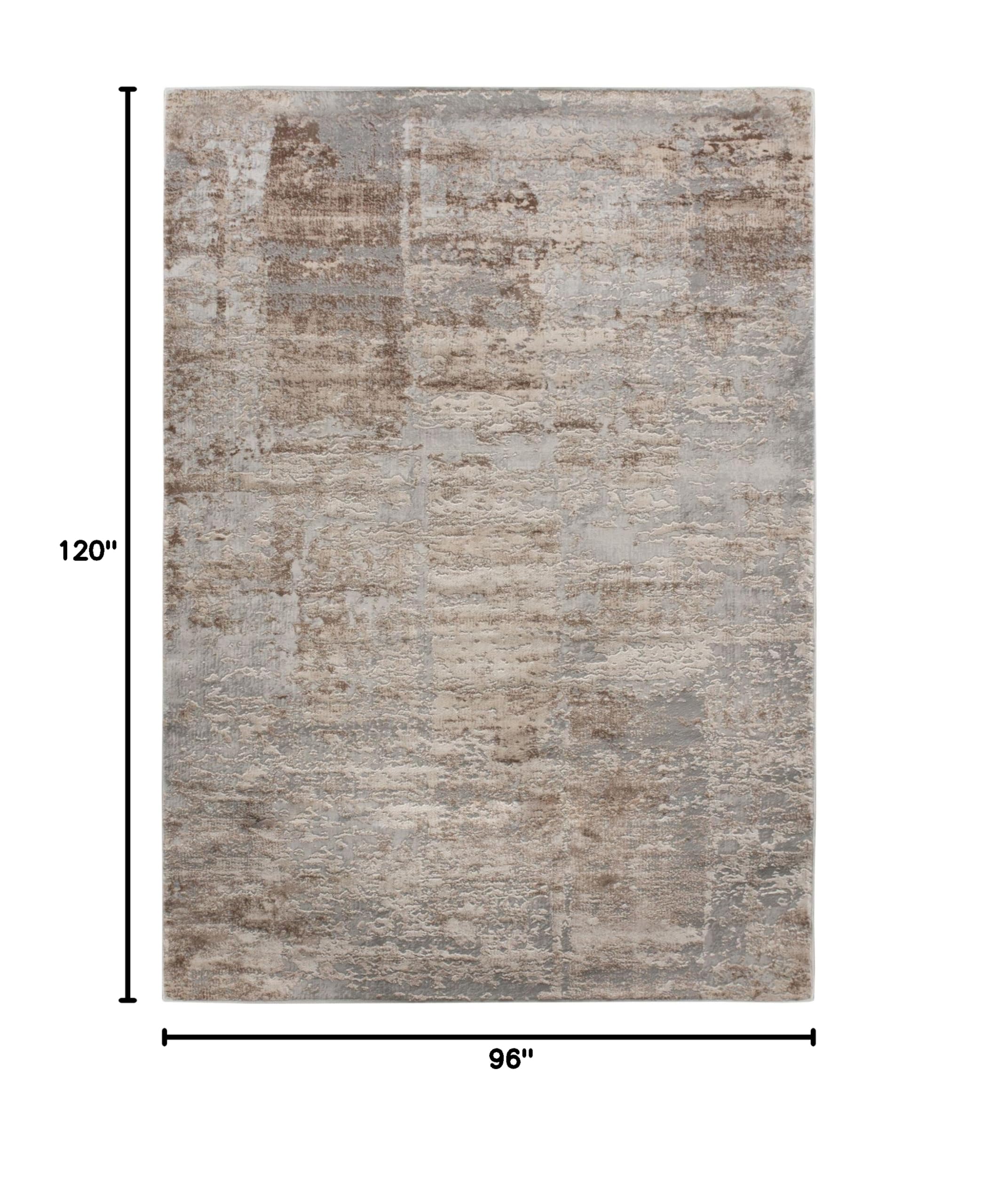 8' X 10' Modern Gray and Brown Rectangular Area Rug - Soft Living Room Carpet for Home Decor, Bedroom Floor Mat, Office Space Accent