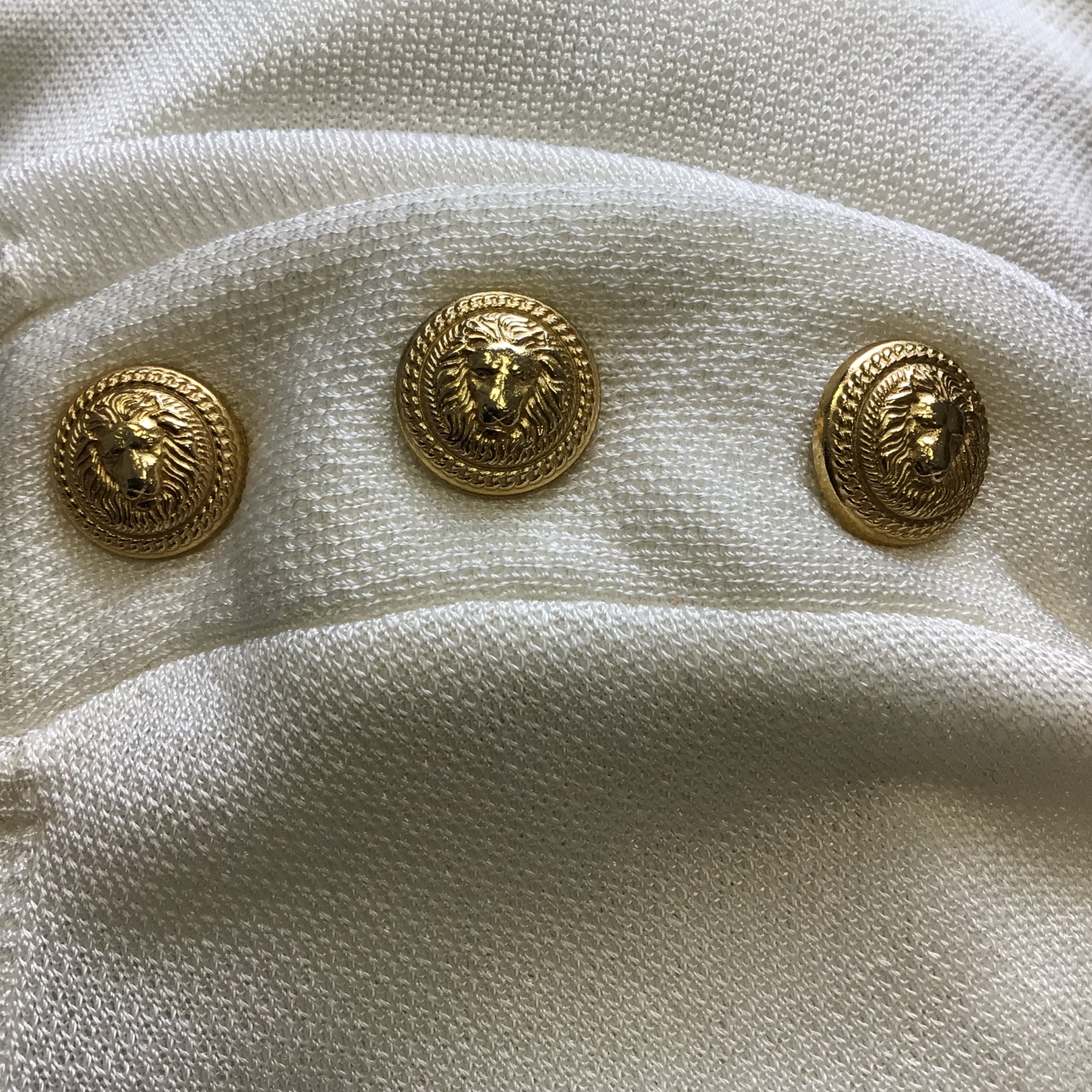 Balmain Ivory & Gold Buttoned Ruffled Long Sleeve Knit Blouse for Women | Elegant Office Wear & Evening Party Outfit