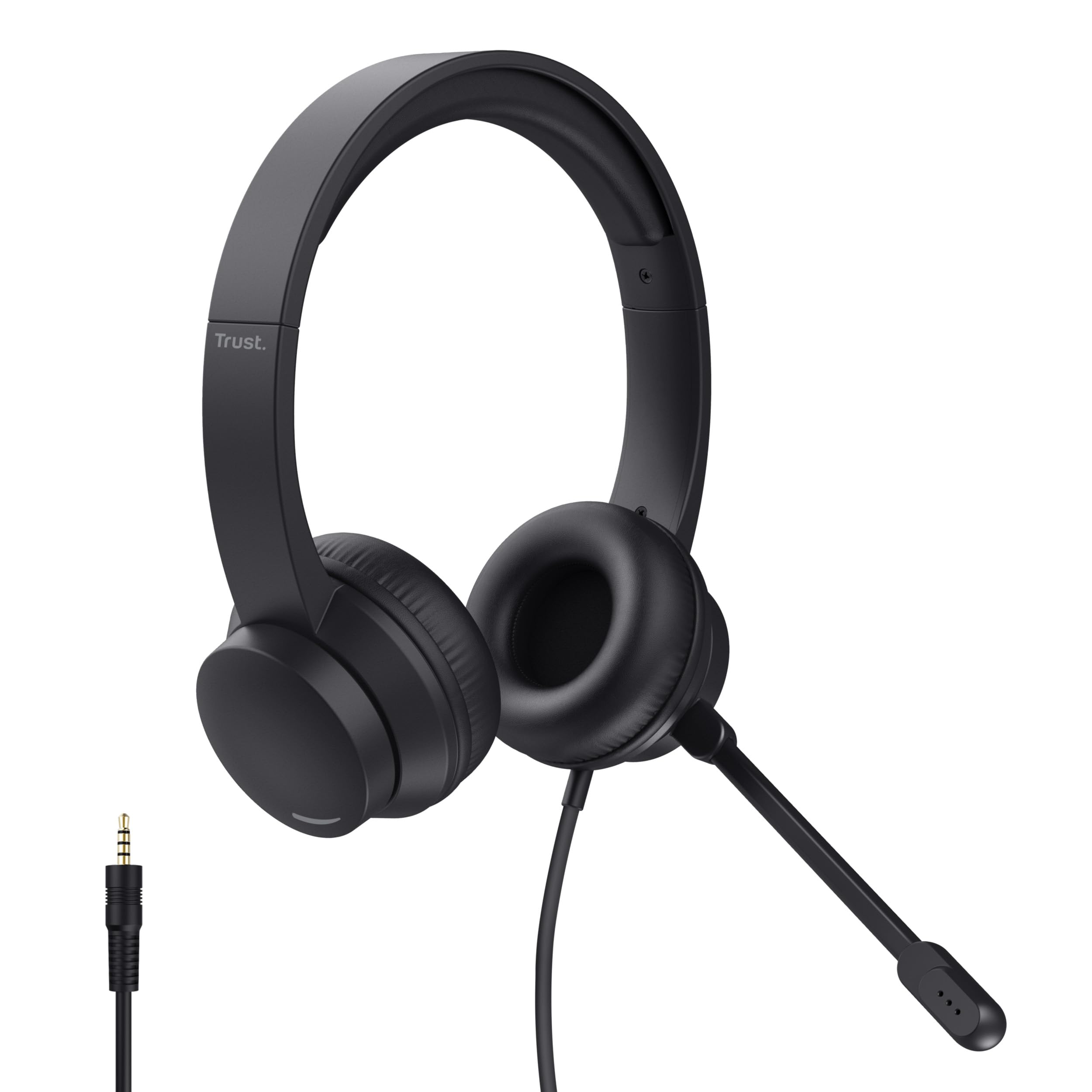 Trust Ayda Lightweight On-Ear Wired Headphones with Microphone - 3.5mm PC Headset, Adjustable Headband & 1.8m Cable for Computer, Laptop, Desktop, Mac | Perfect for Home Office, Zoom Meetings, Teams Calls & Online Classes (Black)
