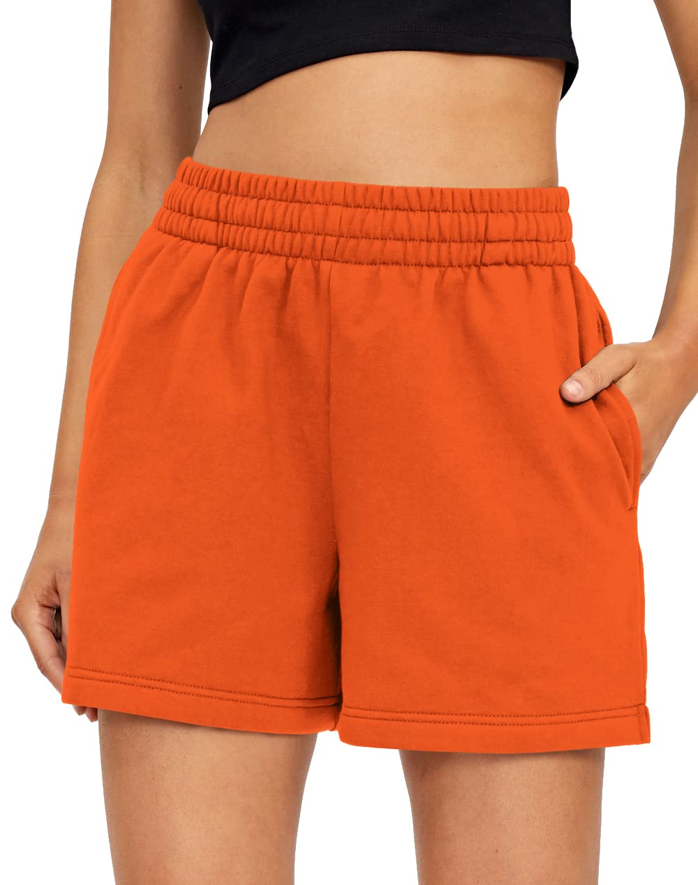 AUTOMET Women's High Waisted Sweat Shorts - Summer Casual Athletic Running Shorts with Pockets for Gym, Lounge & Outdoor Activities