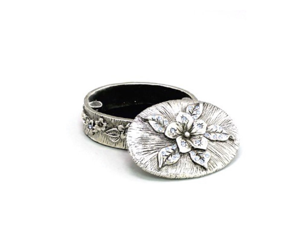 Rhinestone Floral Jewelry Box - Blue Magnetic Storage for Rings & Earrings